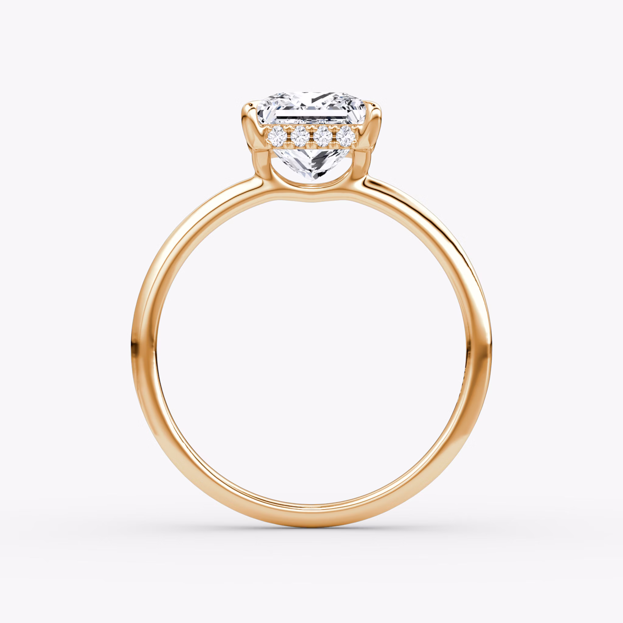 The Signature | Princess | 14k | Rose Gold | bandAccent: Plain | bandWidth: standard | hiddenHalo: yes | diamondOrientation: vertical | caratWeight: other