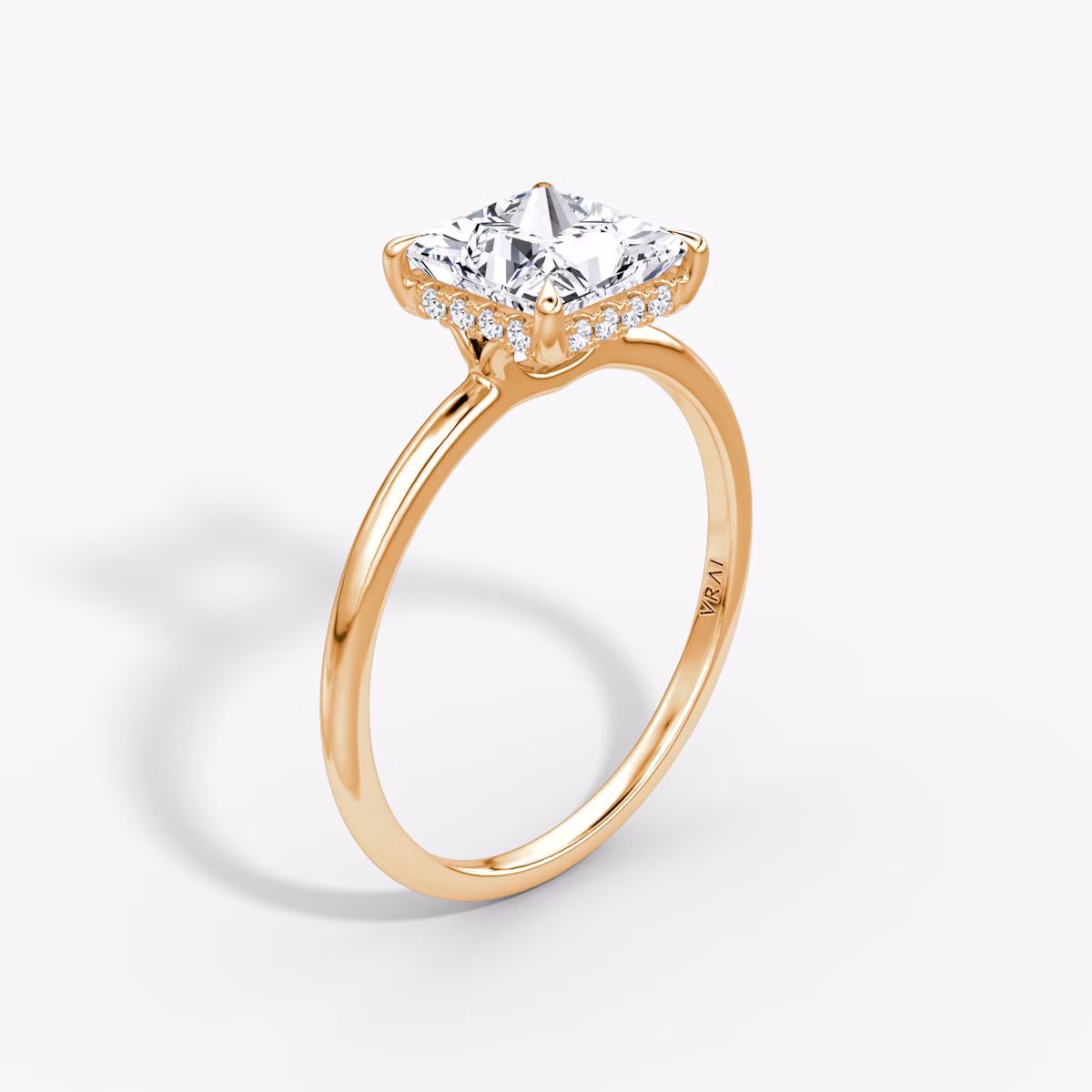 The Signature | Princess | 14k | Rose Gold | bandAccent: Plain | bandWidth: standard | hiddenHalo: yes | diamondOrientation: vertical | caratWeight: other
