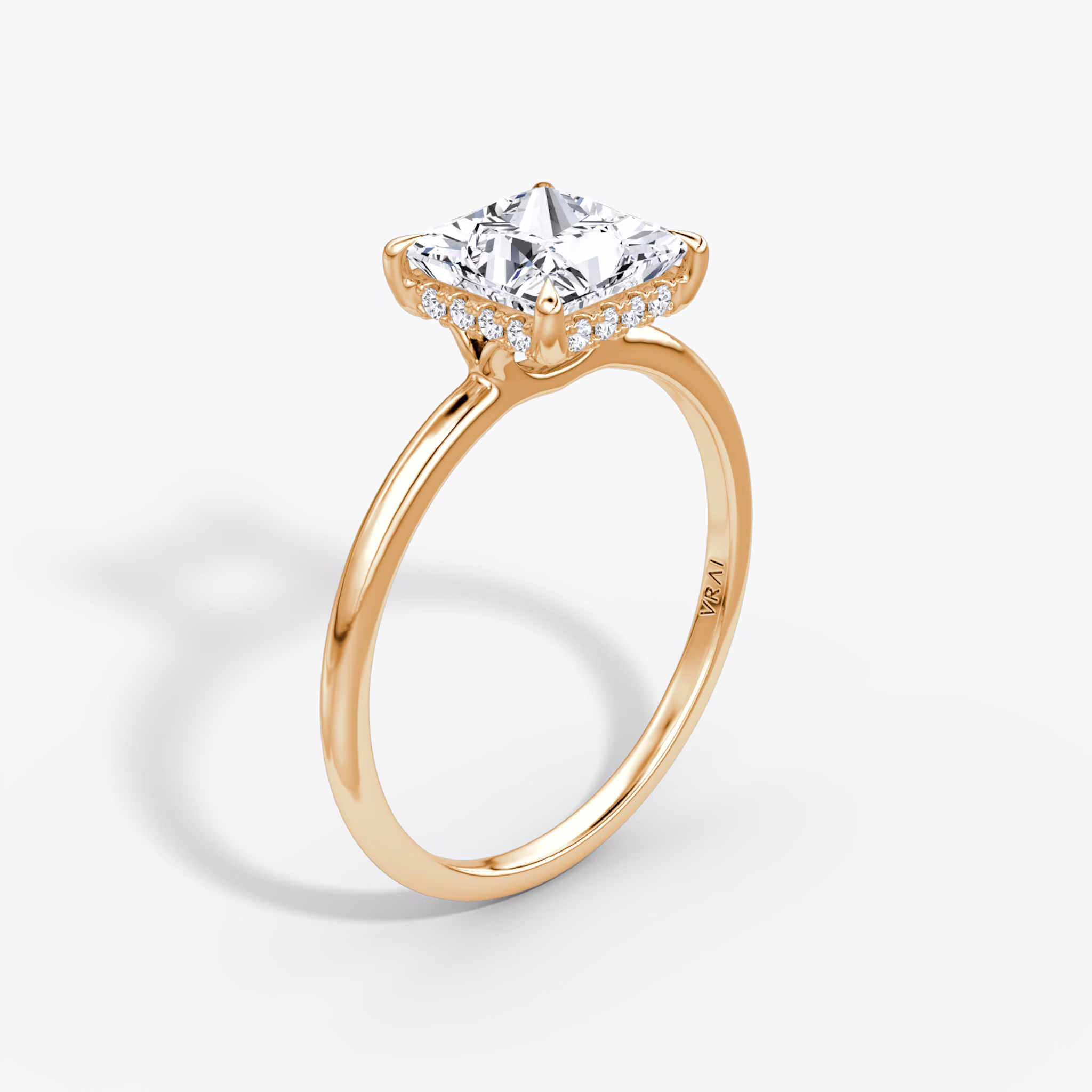 The Signature | Princess | 14k | Rose Gold | bandAccent: Plain | bandWidth: standard | hiddenHalo: yes | diamondOrientation: vertical | caratWeight: other