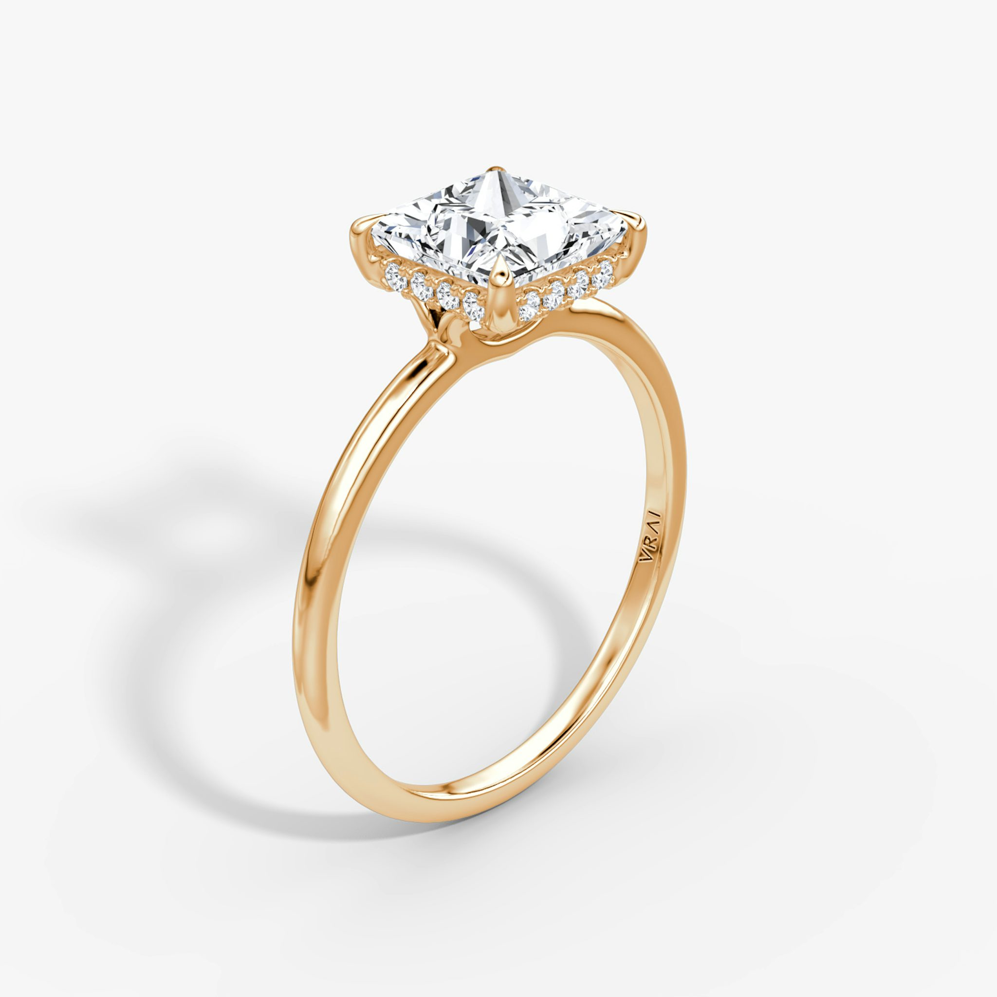 The Signature | Princess | 14k | Rose Gold | bandAccent: Plain | bandWidth: standard | hiddenHalo: yes | diamondOrientation: vertical | caratWeight: other
