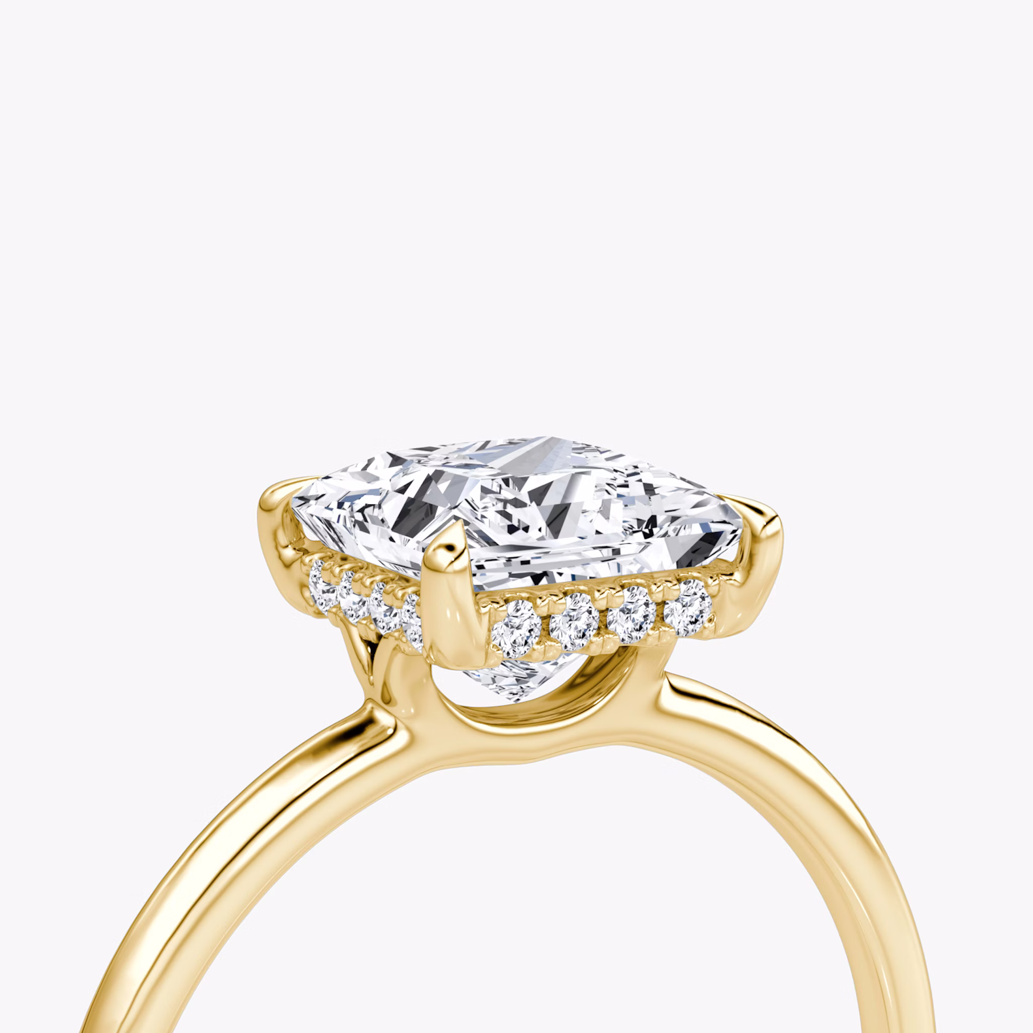 The Signature | Princess | 18k | Yellow Gold | bandAccent: Plain | bandWidth: standard | hiddenHalo: yes | diamondOrientation: vertical | caratWeight: other