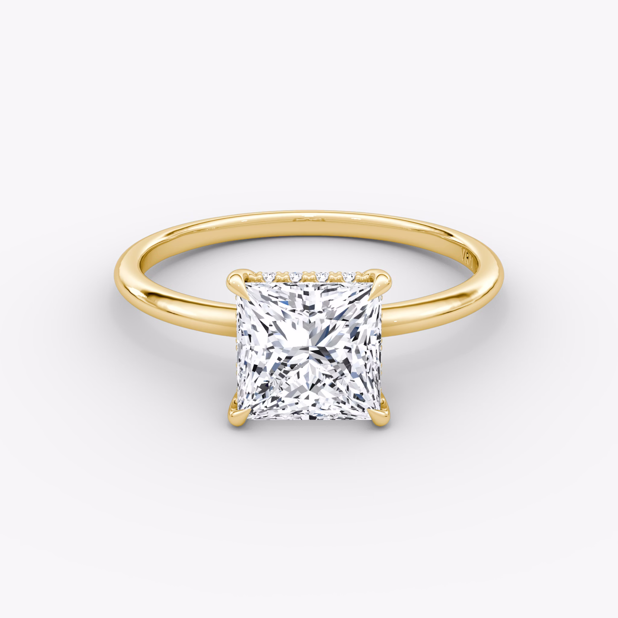 The Signature | Princess | 18k | Yellow Gold | bandAccent: Plain | bandWidth: standard | hiddenHalo: yes | diamondOrientation: vertical | caratWeight: other