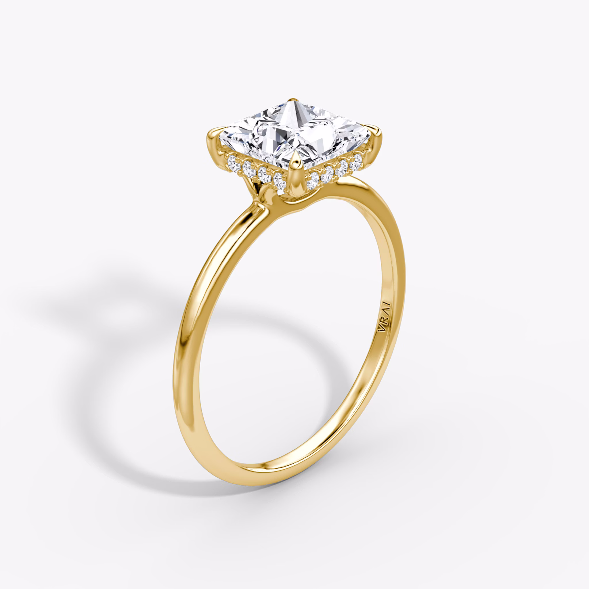 The Signature | Princess | 18k | Yellow Gold | bandAccent: Plain | bandWidth: standard | hiddenHalo: yes | diamondOrientation: vertical | caratWeight: other