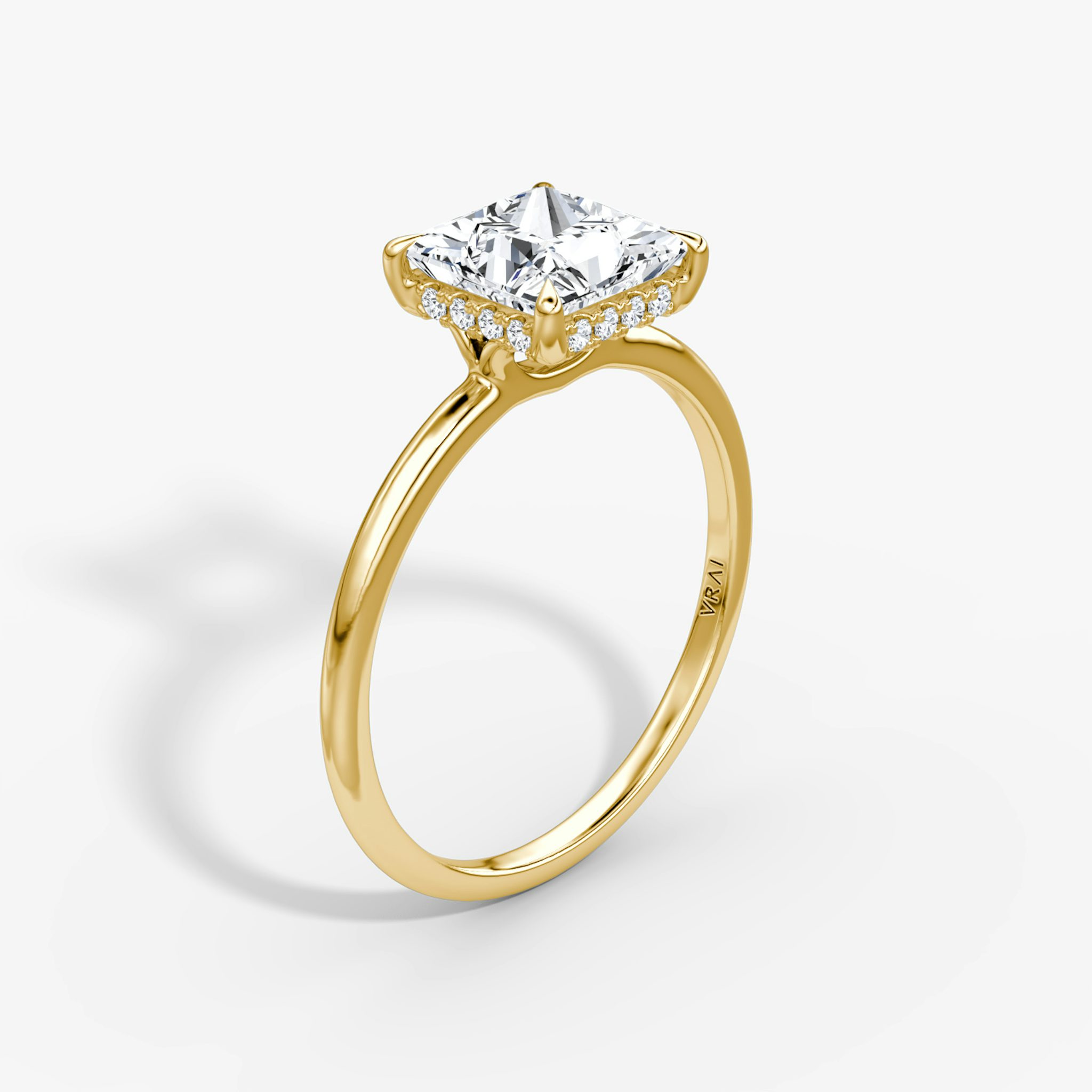 The Signature | Princess | 18k | Yellow Gold | bandAccent: Plain | bandWidth: standard | hiddenHalo: yes | diamondOrientation: vertical | caratWeight: other