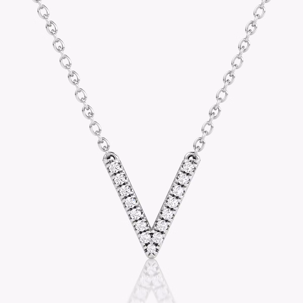 VRAI V Pavé Necklace | Round Brilliant | 14k | White Gold | chainLength: 16-18