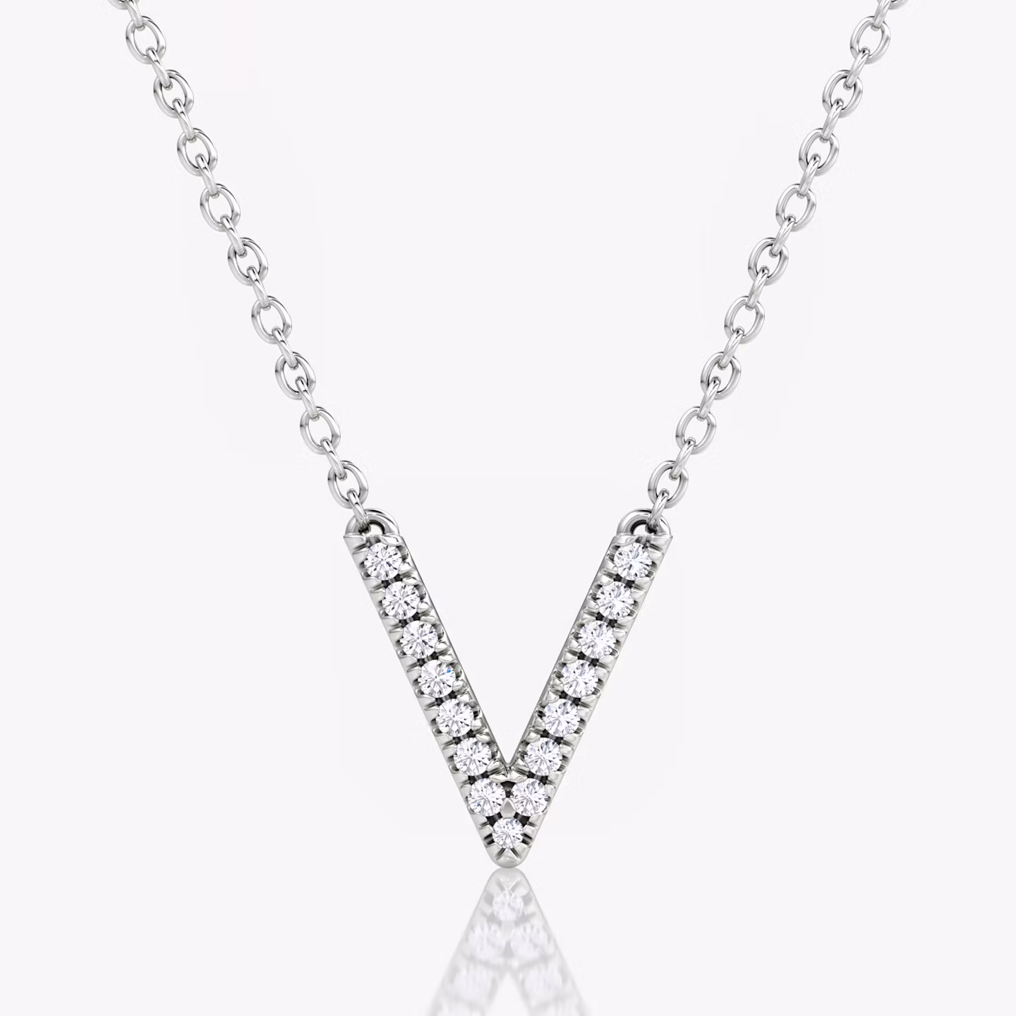 VRAI V Pavé Necklace Round Brilliant | White Gold