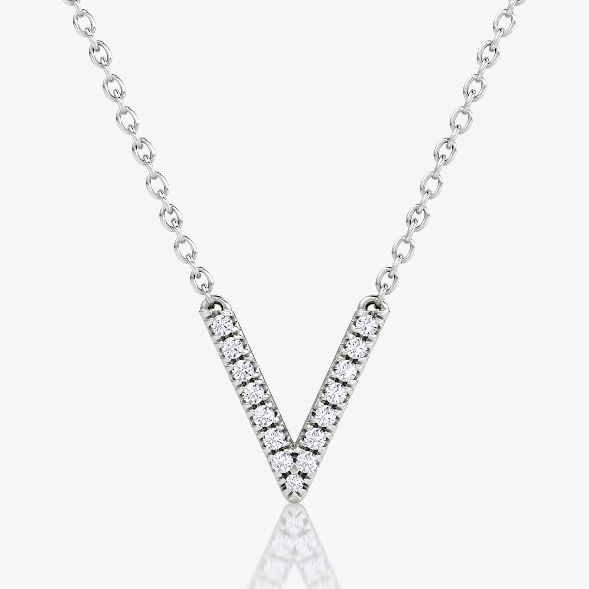 VRAI V Pavé Necklace Round Brilliant | White Gold