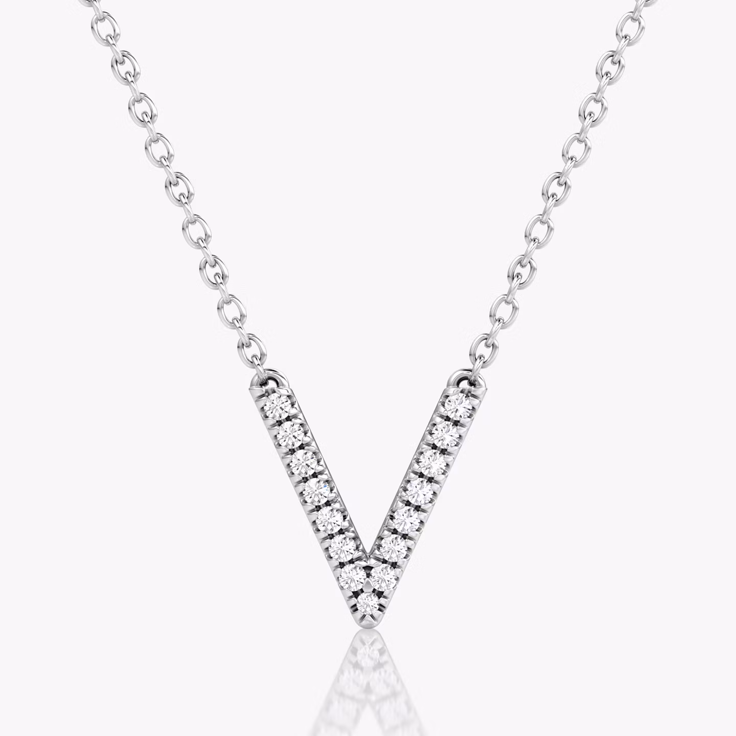VRAI V Pavé Necklace | Round Brilliant | 14k | White Gold | chainLength: 16-18