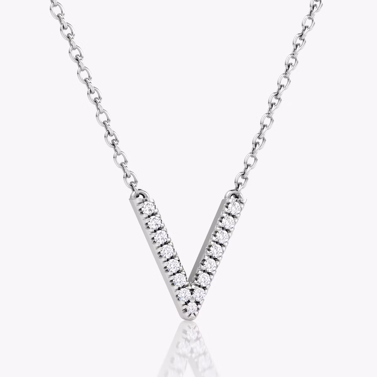 VRAI V Pavé Necklace | Round Brilliant | 14k | White Gold | chainLength: 16-18