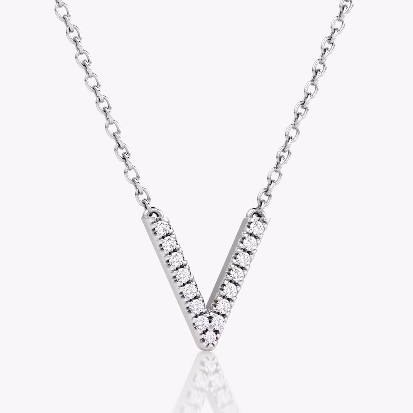 VRAI V Pavé Necklace | Round Brilliant | 14k | White Gold | chainLength: 16-18