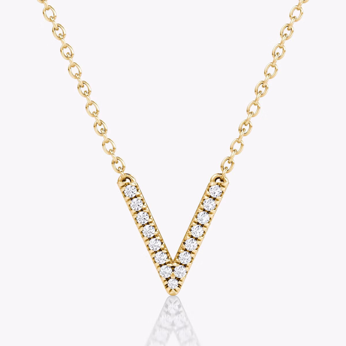 VRAI V Pavé Necklace | Round Brilliant | 14k | Yellow Gold | chainLength: 16-18