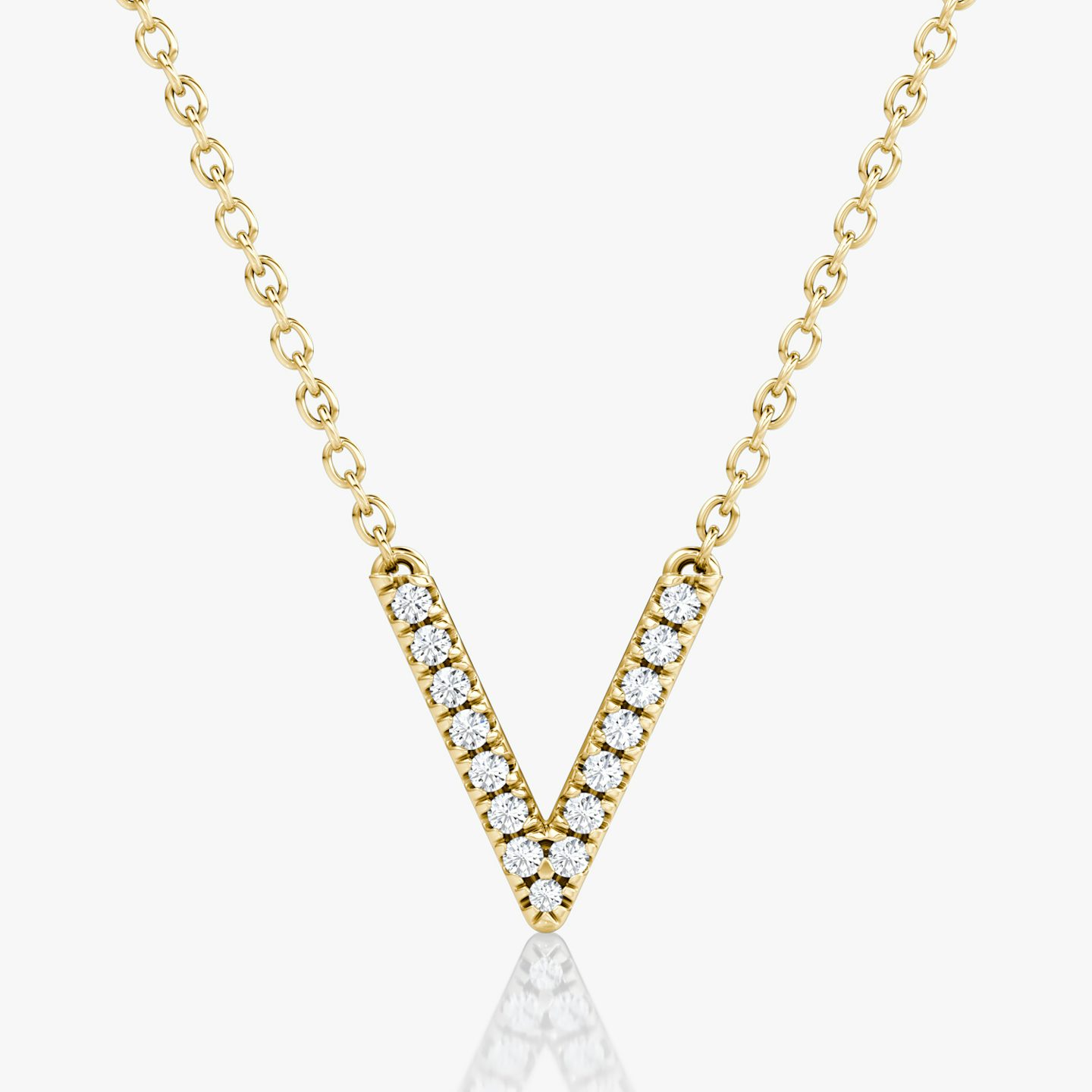 VRAI V Pavé Necklace | Round Brilliant | 14k | Yellow Gold | chainLength: 16-18