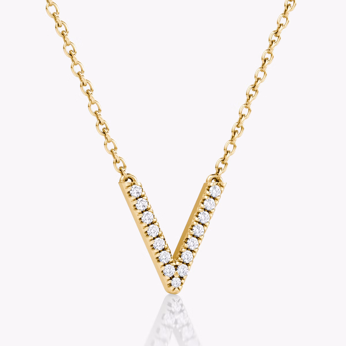 VRAI V Pavé Necklace | Round Brilliant | 14k | Yellow Gold | chainLength: 16-18