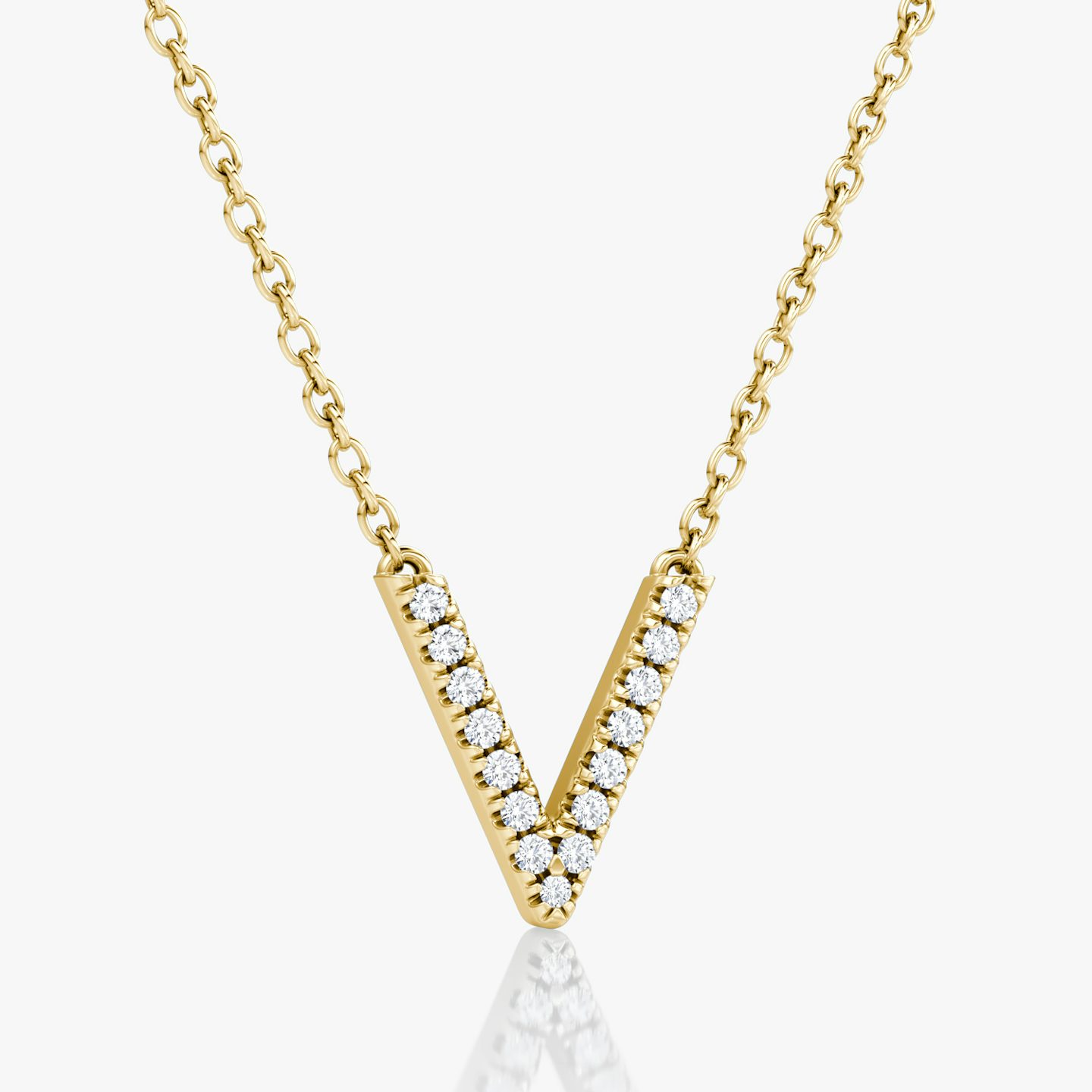 VRAI V Pavé Necklace | Round Brilliant | 14k | Yellow Gold | chainLength: 16-18