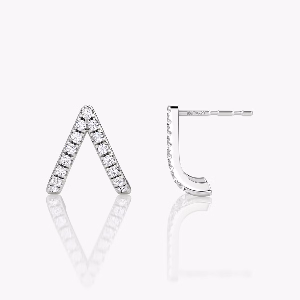 Reversed V Pavé Huggie | Round Brilliant | 14k | White Gold | hoopAccent: Pavé