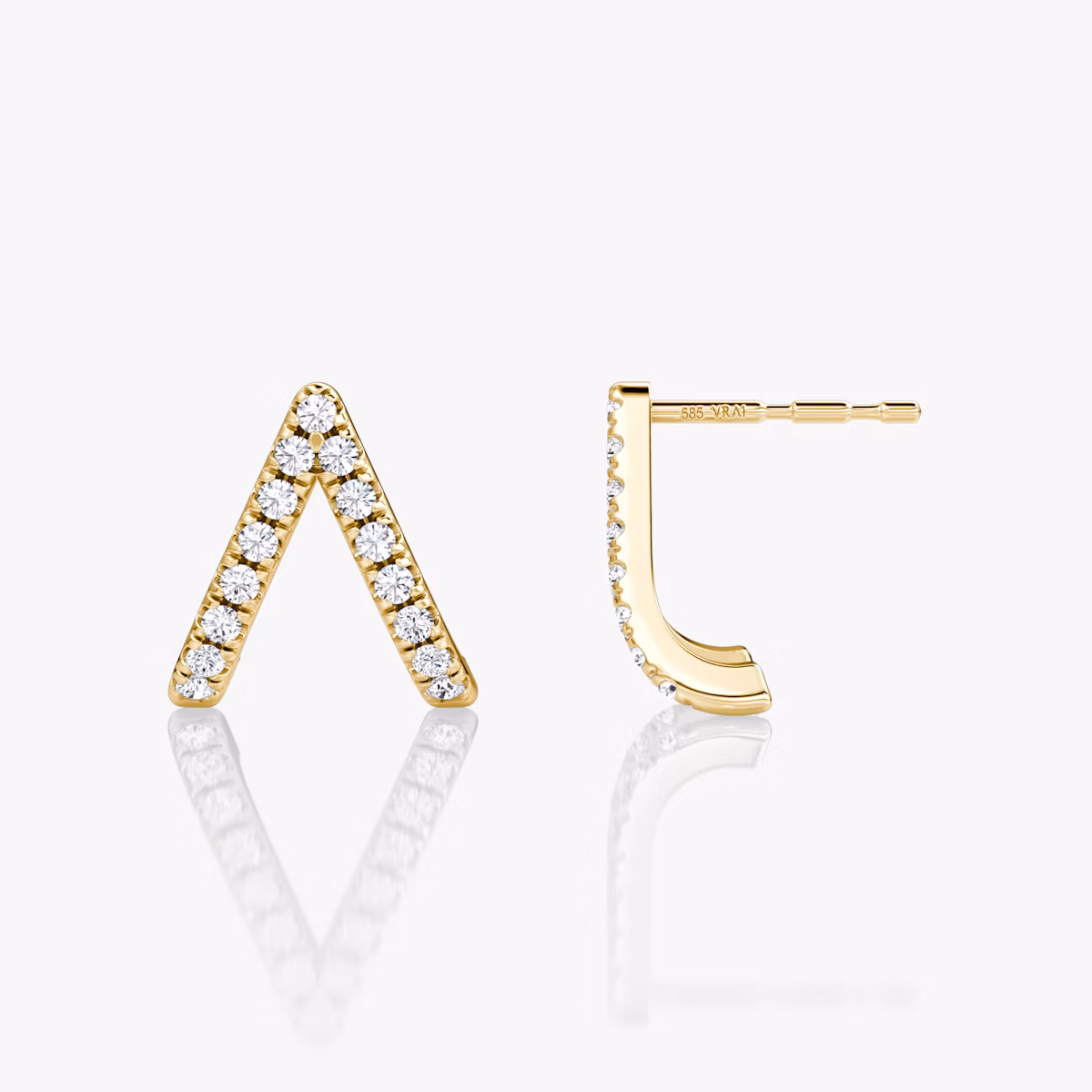 Reversed V Pavé Huggie | Round Brilliant | 14k | Yellow Gold | hoopAccent: Pavé