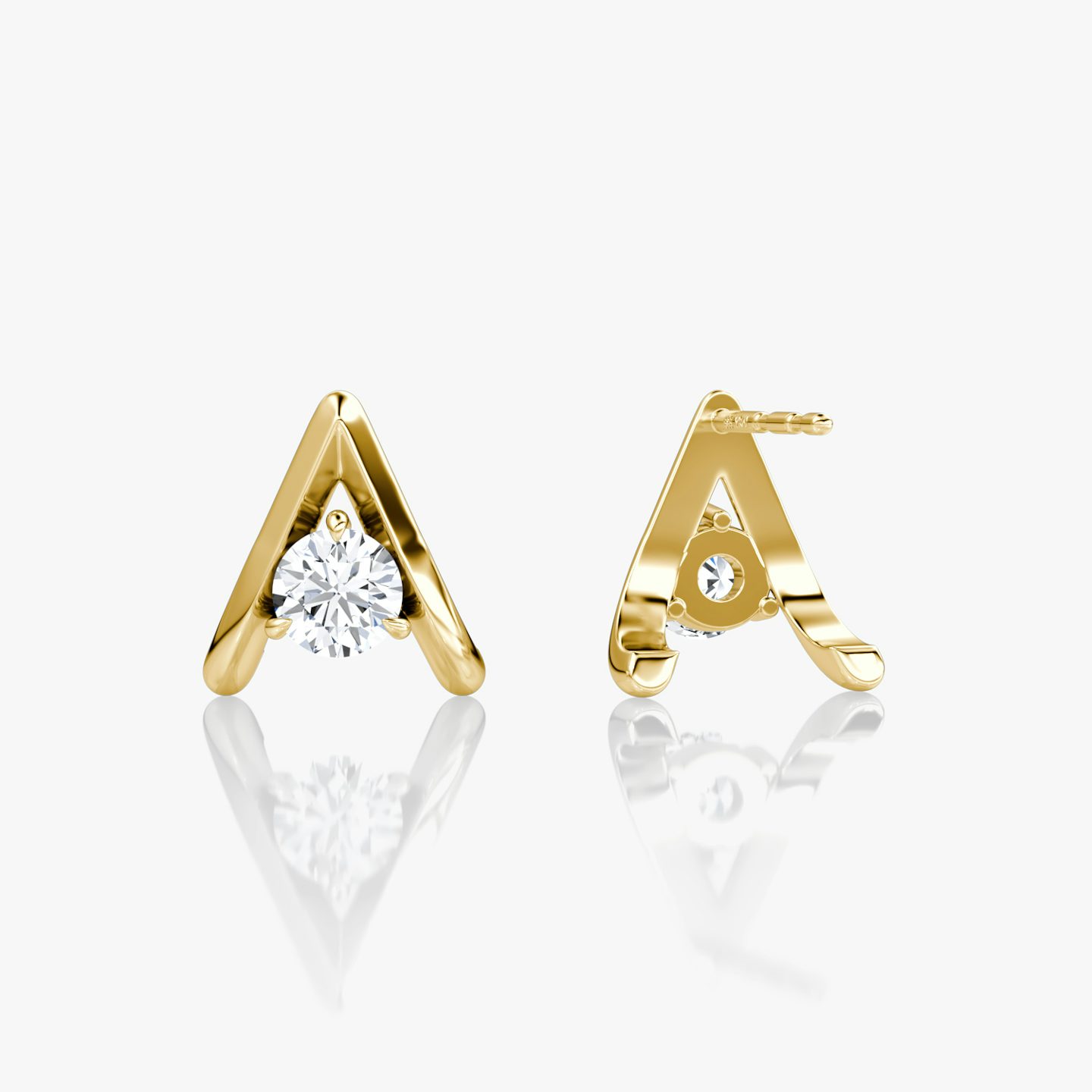VRAI Reversed V Stud | Round Brilliant | 14k | Yellow Gold | hoopAccent: Plain