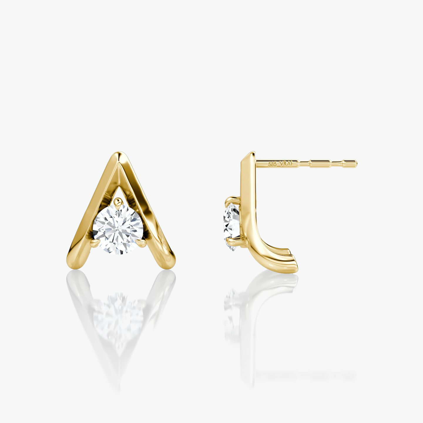 VRAI Reversed V Stud | Round Brilliant | 14k | Yellow Gold | hoopAccent: Plain
