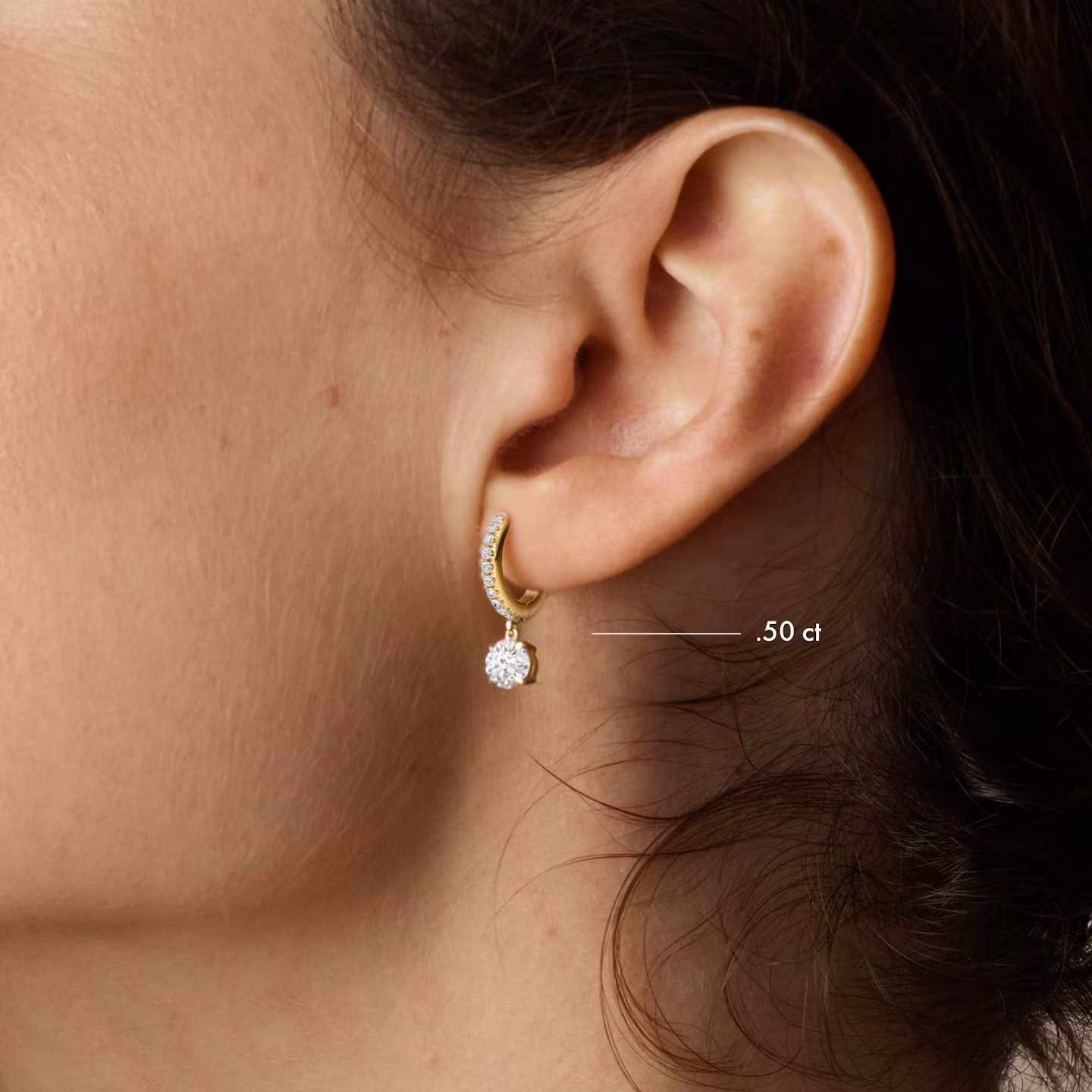 Solitaire Drop Huggie Hoop | Round Brilliant | Sterling Silver | hoopAccent: Plain | caratWeight: 0.50ct