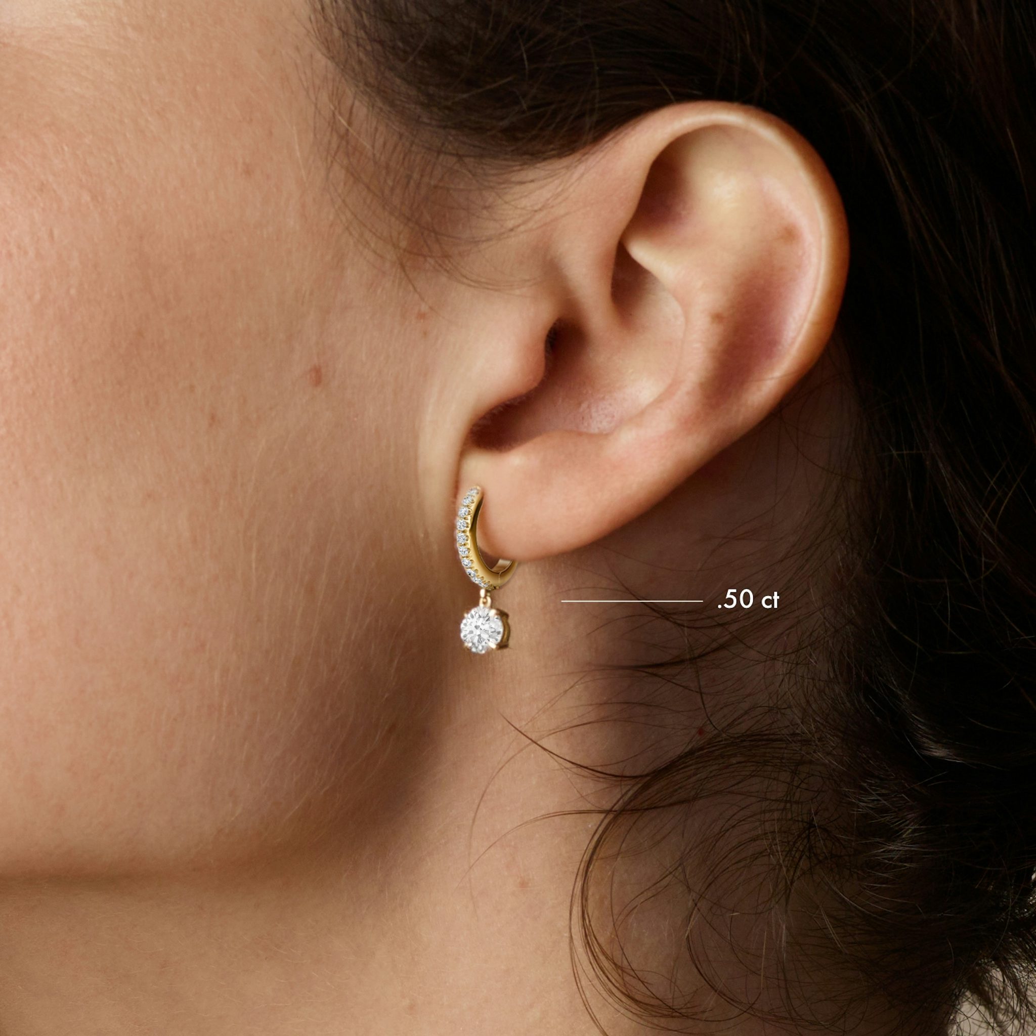 Solitaire Drop Huggie Hoop | Round Brilliant | 14k | White Gold | hoopAccent: Pavé | caratWeight: 0.25ct