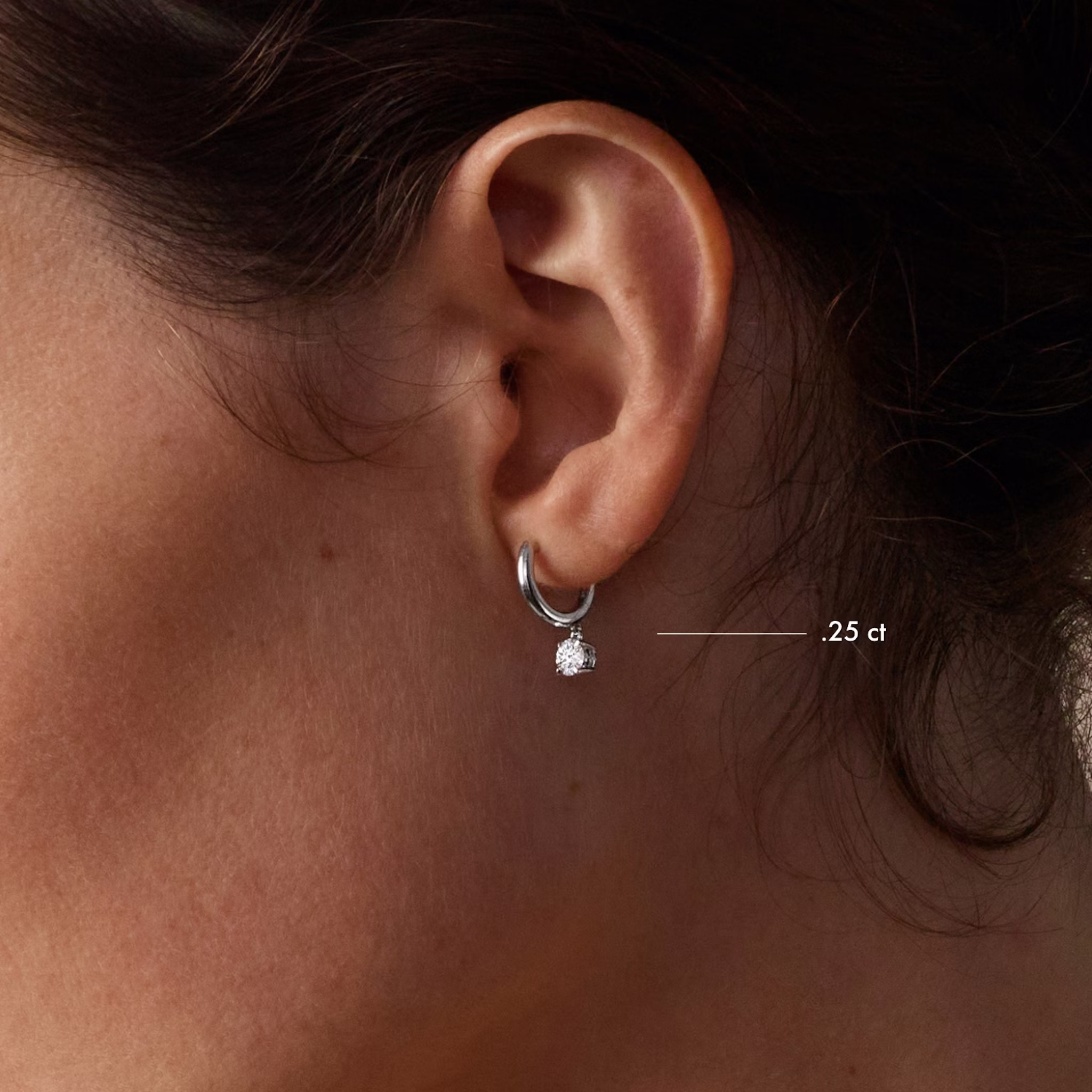 Solitaire Drop Huggie Hoop | Round Brilliant | 14k | White Gold | hoopAccent: Pavé | caratWeight: 0.25ct