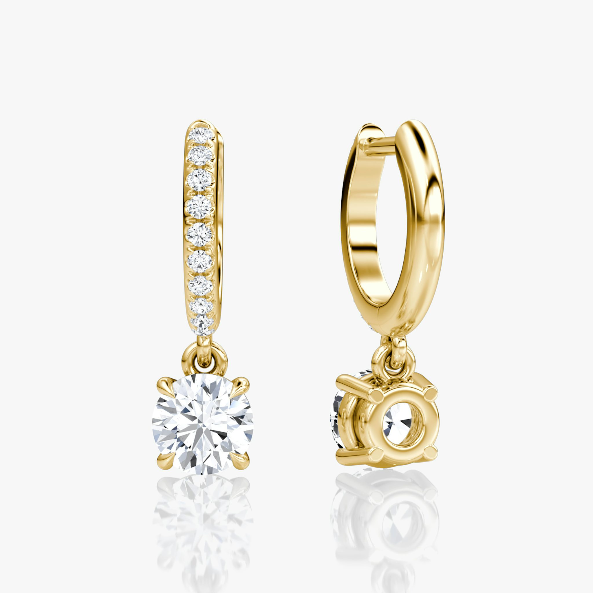 Solitaire Drop Huggie Hoop | Round Brilliant | 14k | Yellow Gold | hoopAccent: Pavé | caratWeight: 0.25ct