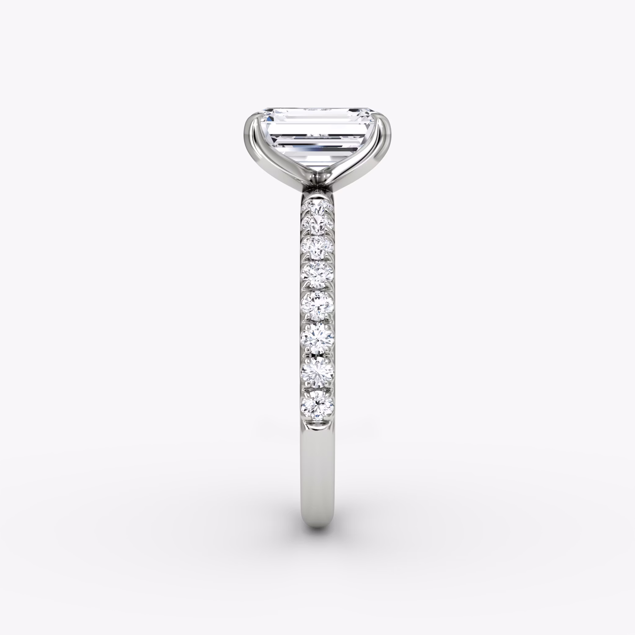 The Classic | Emerald | Platinum | bandAccent: Pavé | bandWidth: large | diamondOrientation: vertical | caratWeight: other