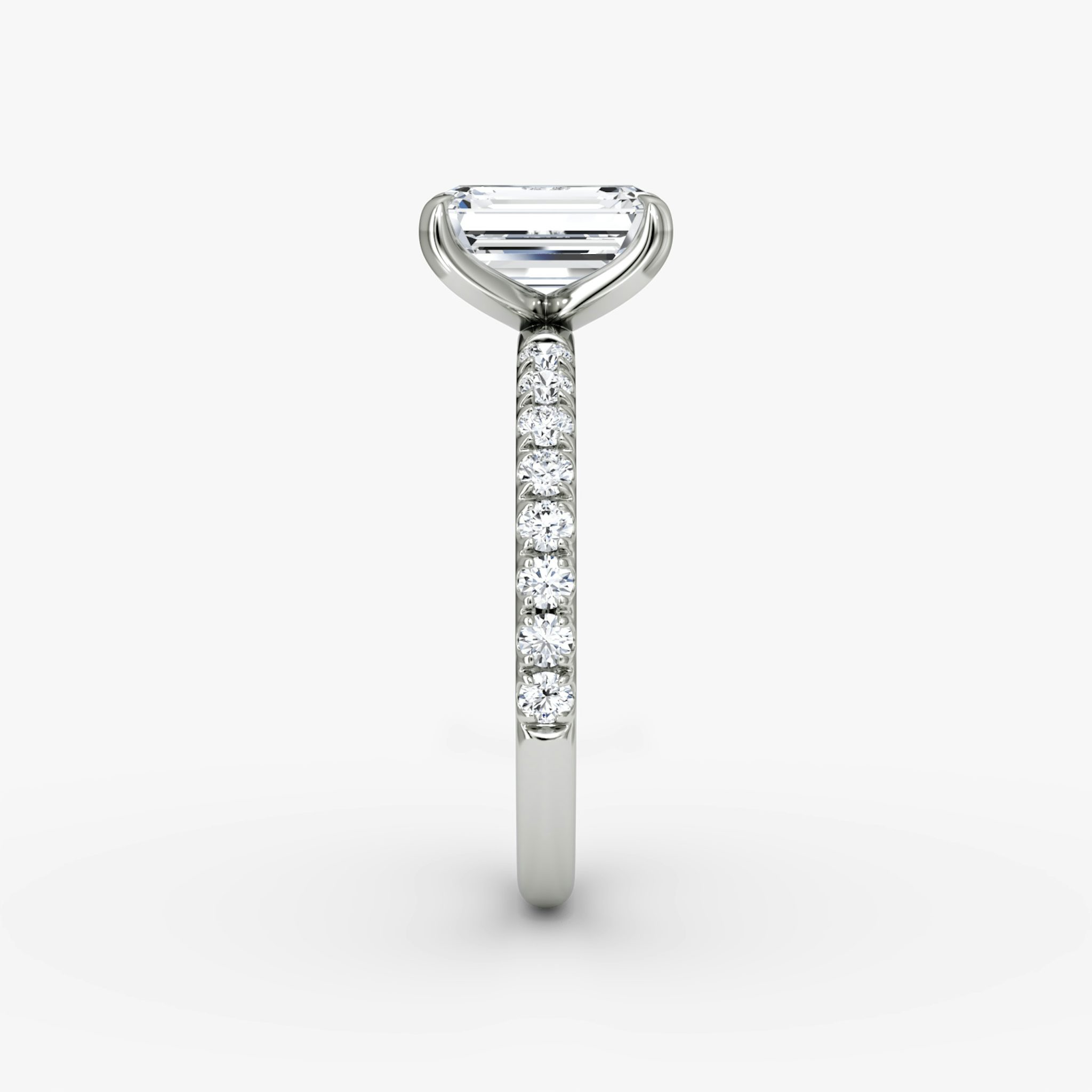 The Classic | Emerald | Platinum | bandAccent: Pavé | bandWidth: large | diamondOrientation: vertical | caratWeight: other