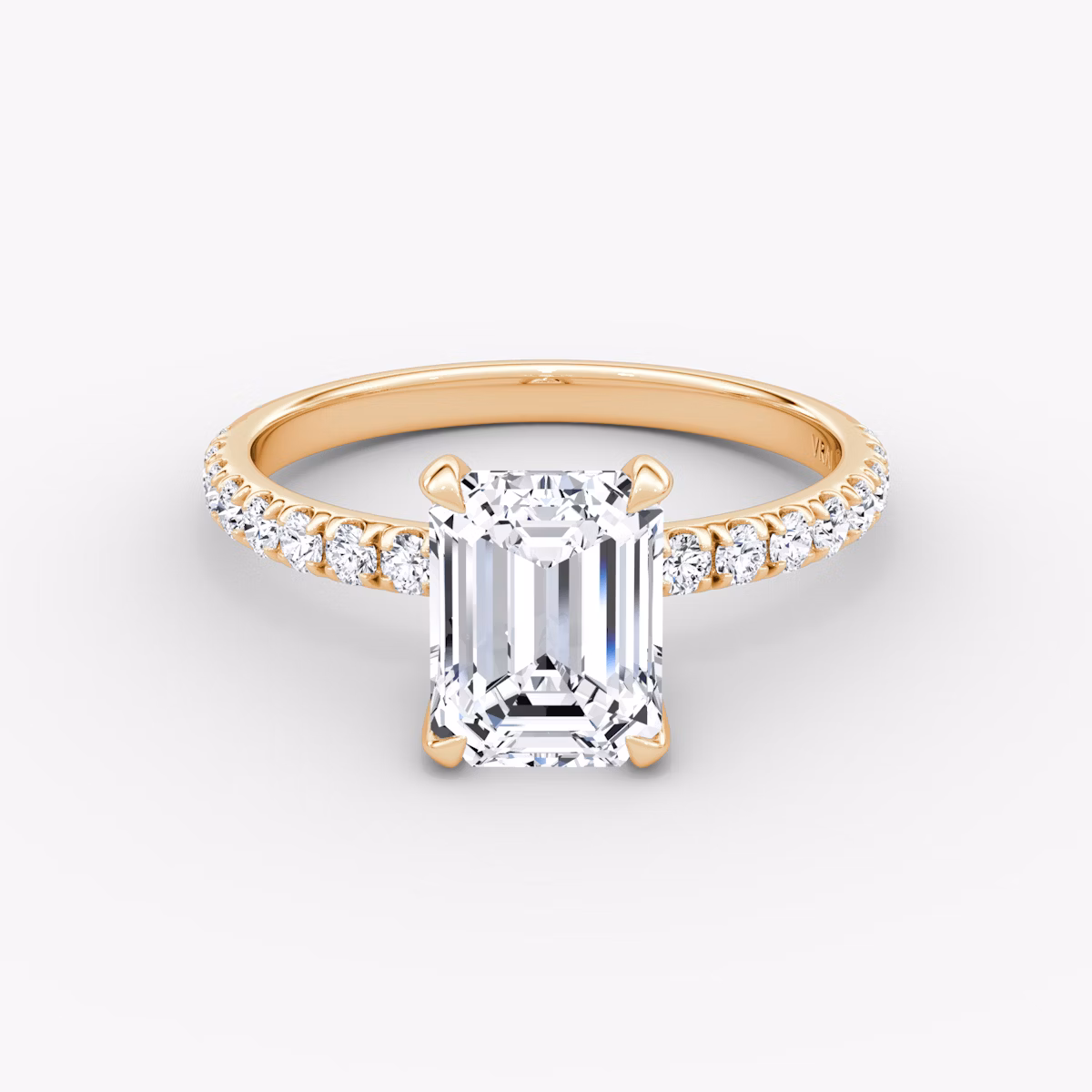 The Classic | Emerald | 14k | Rose Gold | bandAccent: Pavé | bandWidth: large | diamondOrientation: vertical | caratWeight: other