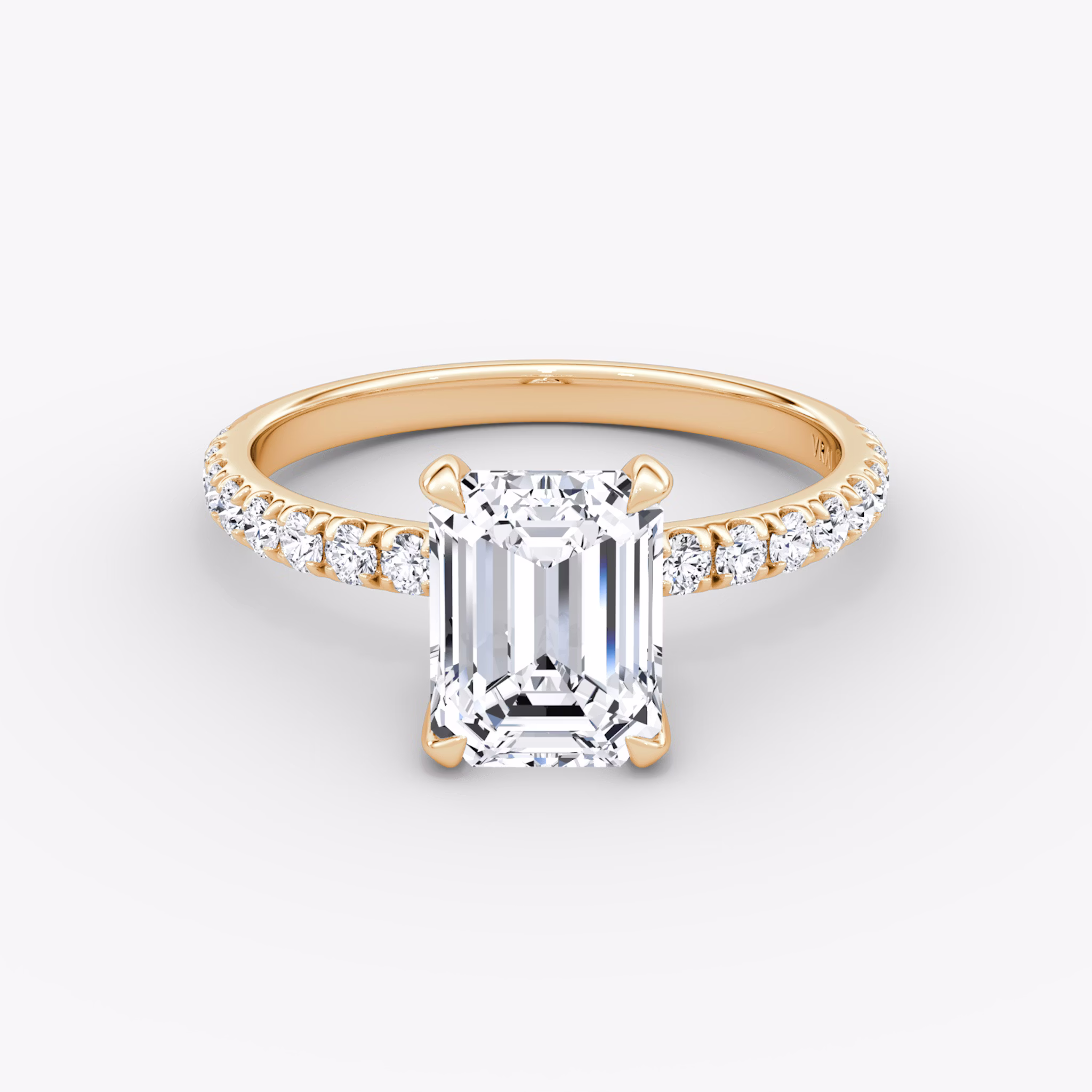The Classic | Emerald | 14k | Rose Gold | bandAccent: Pavé | bandWidth: large | diamondOrientation: vertical | caratWeight: other