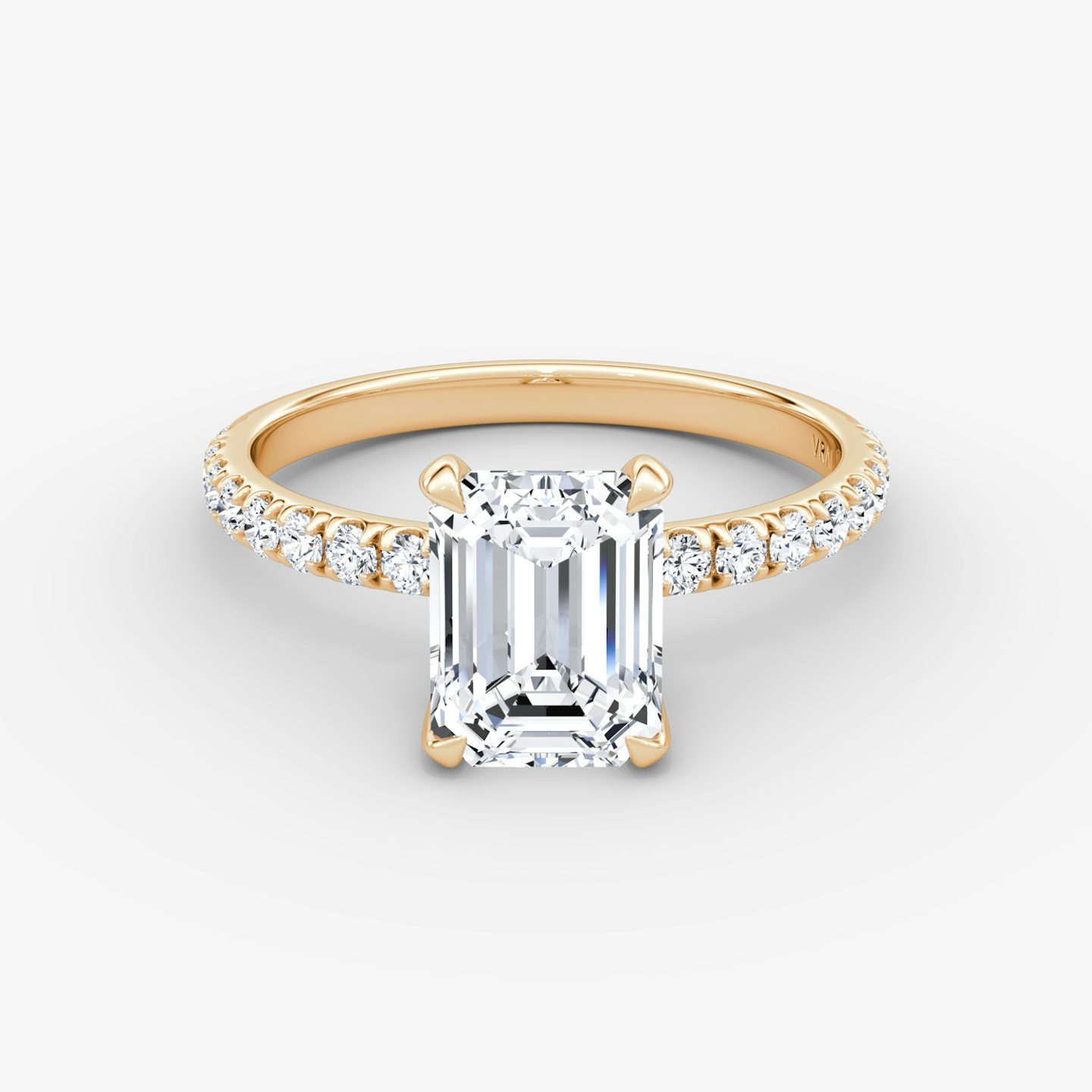 The Classic | Emerald | 14k | Rose Gold | bandAccent: Pavé | bandWidth: large | diamondOrientation: vertical | caratWeight: other