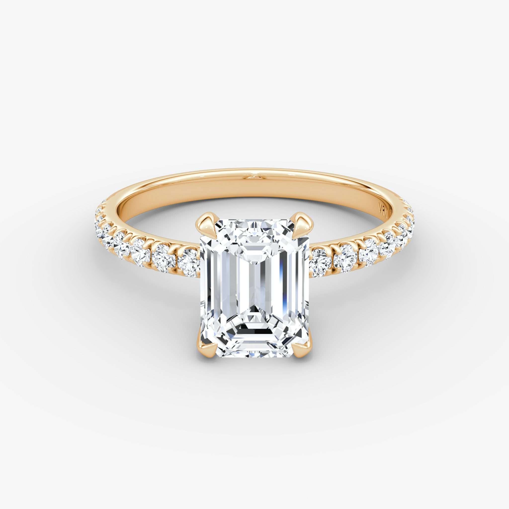 The Classic | Emerald | 14k | Rose Gold | bandAccent: Pavé | bandWidth: large | diamondOrientation: vertical | caratWeight: other