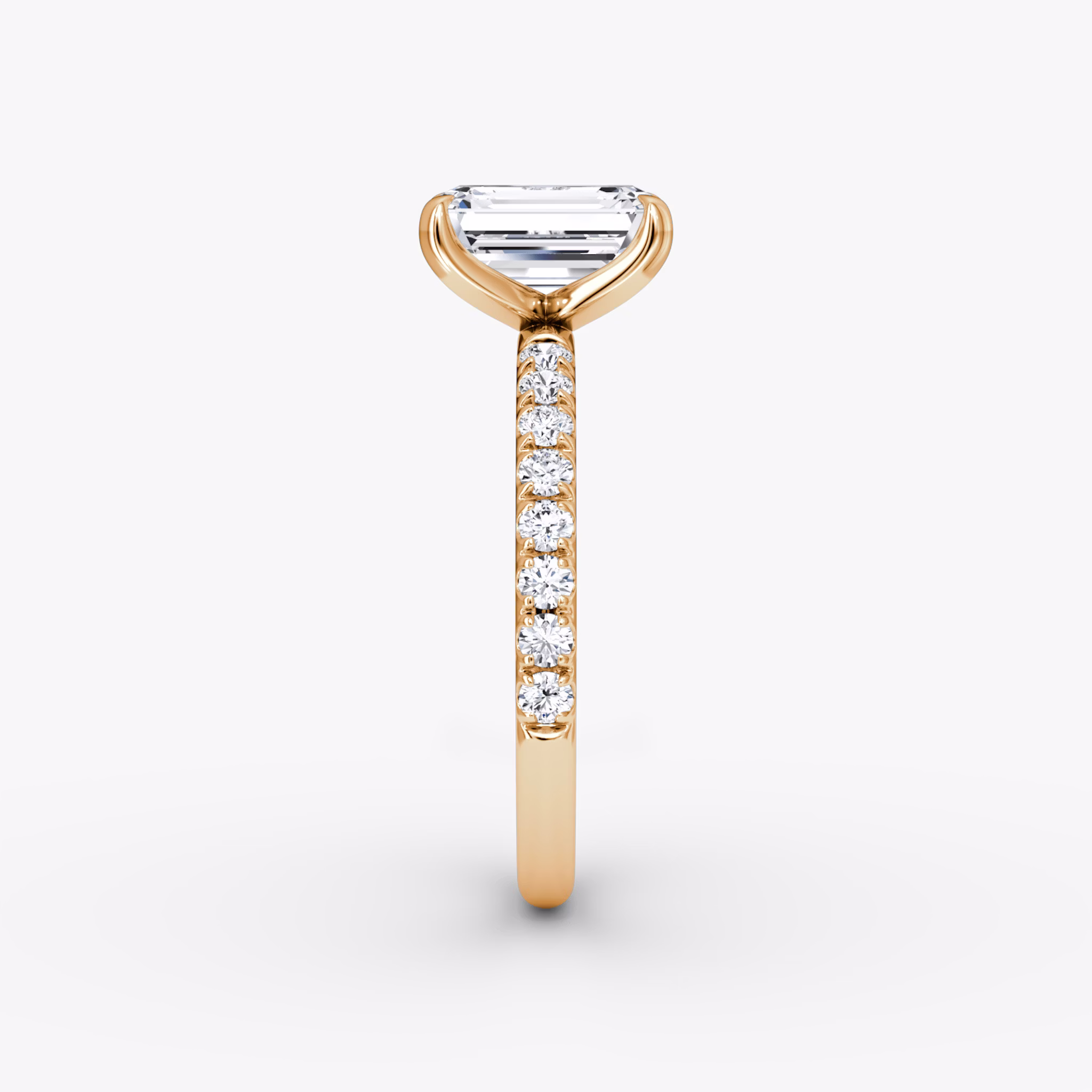 The Classic | Emerald | 14k | Rose Gold | bandAccent: Pavé | bandWidth: large | diamondOrientation: vertical | caratWeight: other