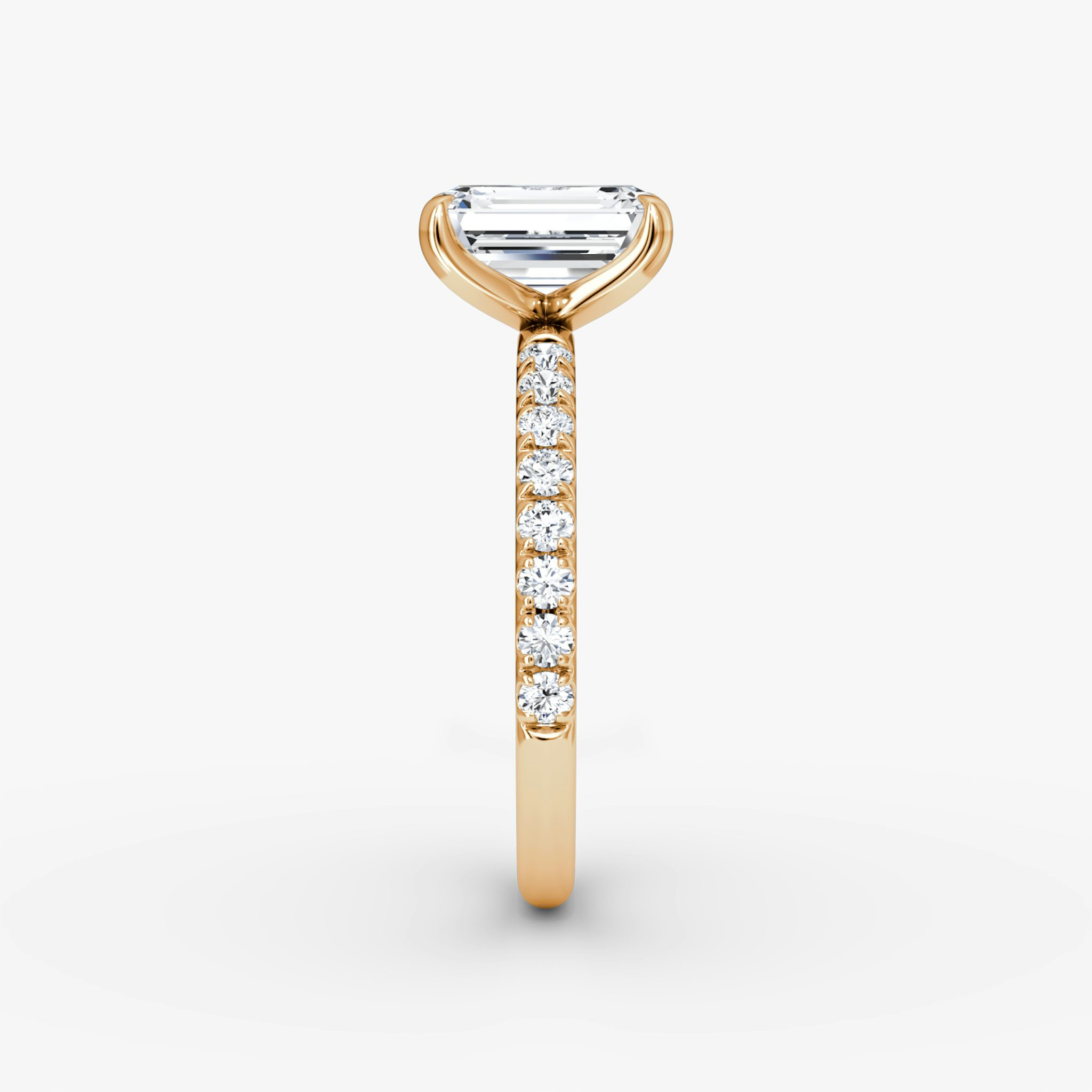 The Classic | Emerald | 14k | Rose Gold | bandAccent: Pavé | bandWidth: large | diamondOrientation: vertical | caratWeight: other
