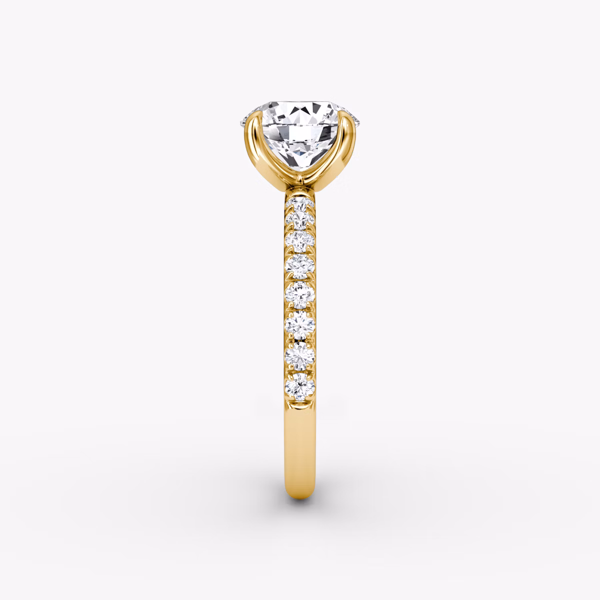 The Classic | Round Brilliant | 18k | Yellow Gold | bandAccent: Pavé | bandWidth: large | caratWeight: 1.0ct | diamondOrientation: vertical