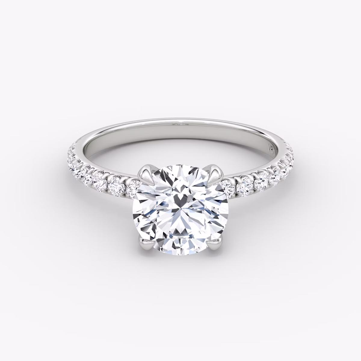 The Classic | Round Brilliant | 18k | White Gold | bandAccent: Pavé | bandWidth: large | caratWeight: 1.0ct | diamondOrientation: vertical