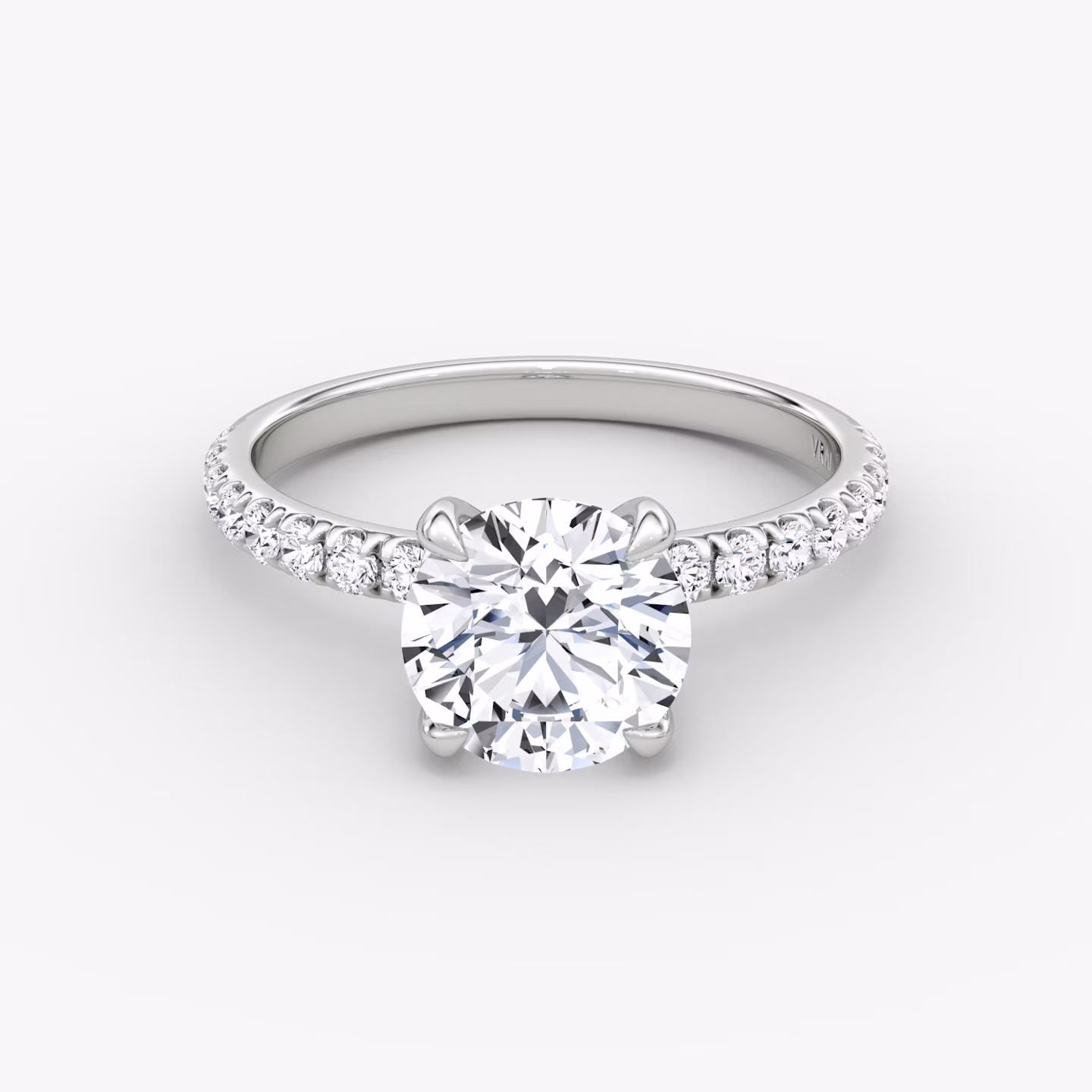 The Classic | Round Brilliant | Platinum | bandAccent: Pavé | bandWidth: large | caratWeight: 1.5ct | diamondOrientation: vertical