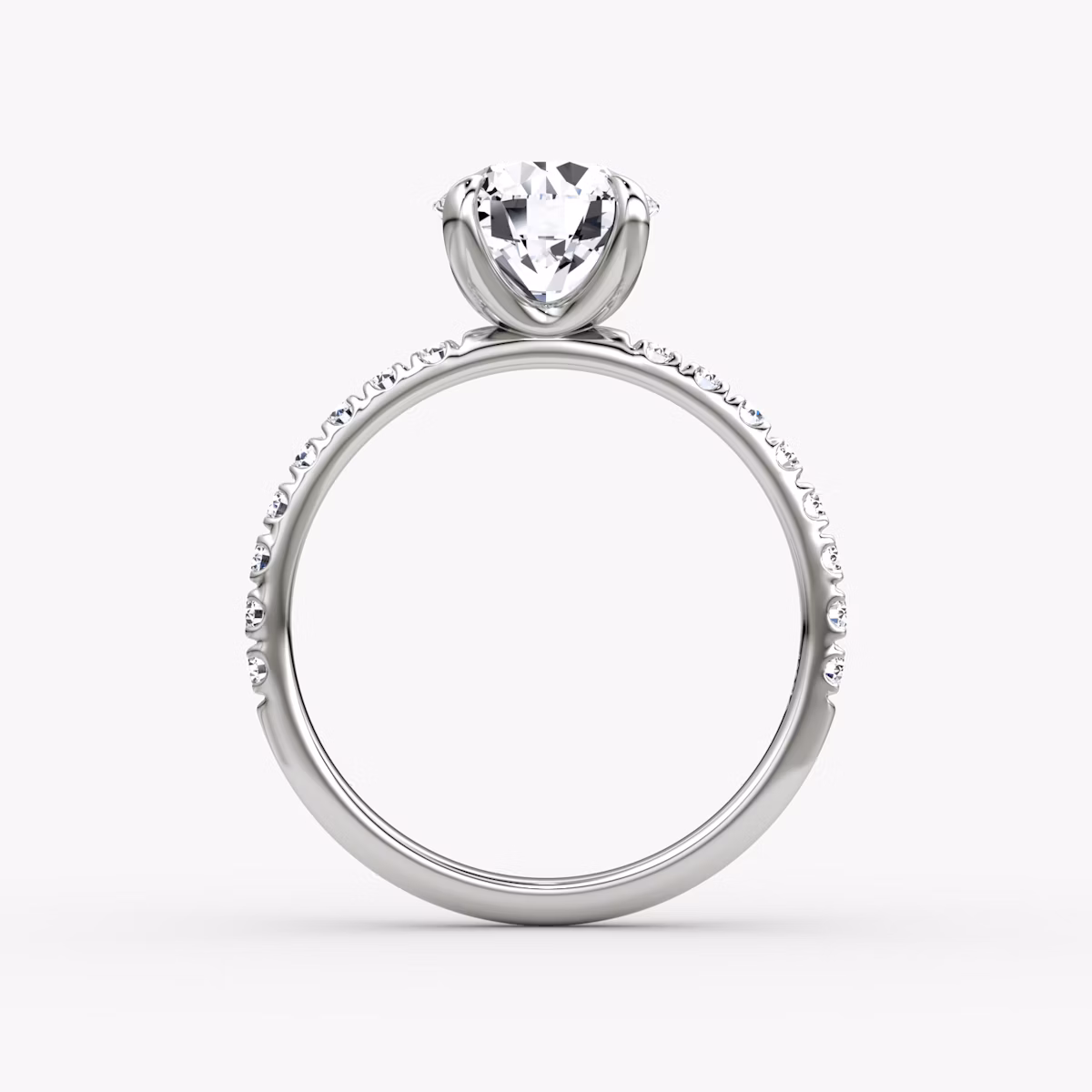The Classic | Round Brilliant | 18k | White Gold | bandAccent: Pavé | bandWidth: large | caratWeight: 1.0ct | diamondOrientation: vertical