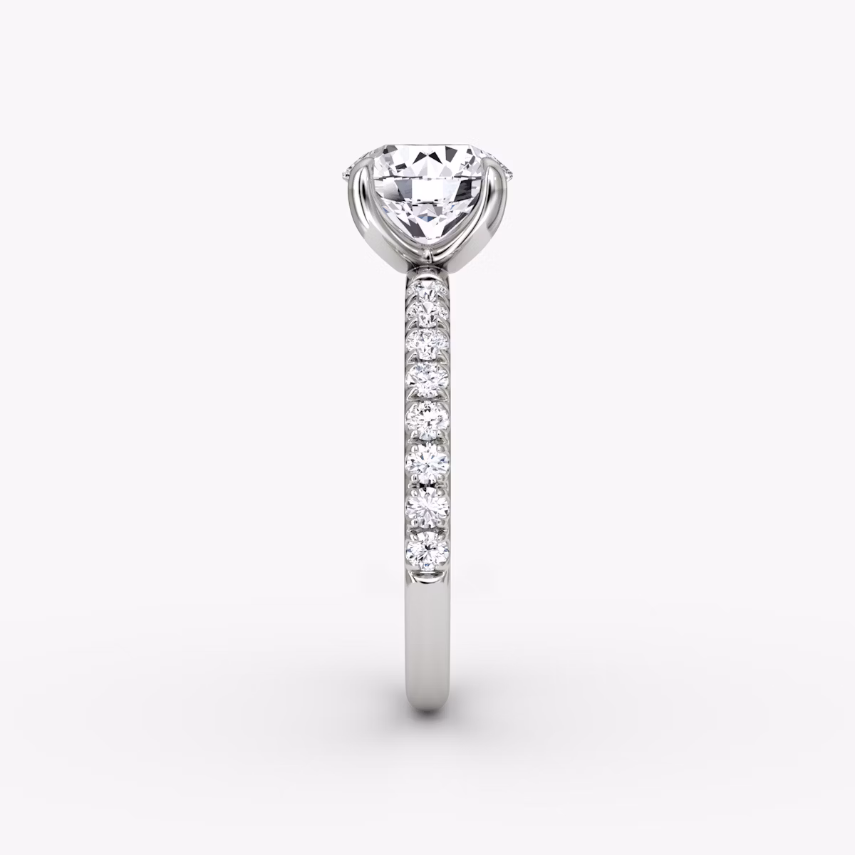 The Classic | Round Brilliant | 18k | White Gold | bandAccent: Pavé | bandWidth: large | caratWeight: 1.0ct | diamondOrientation: vertical