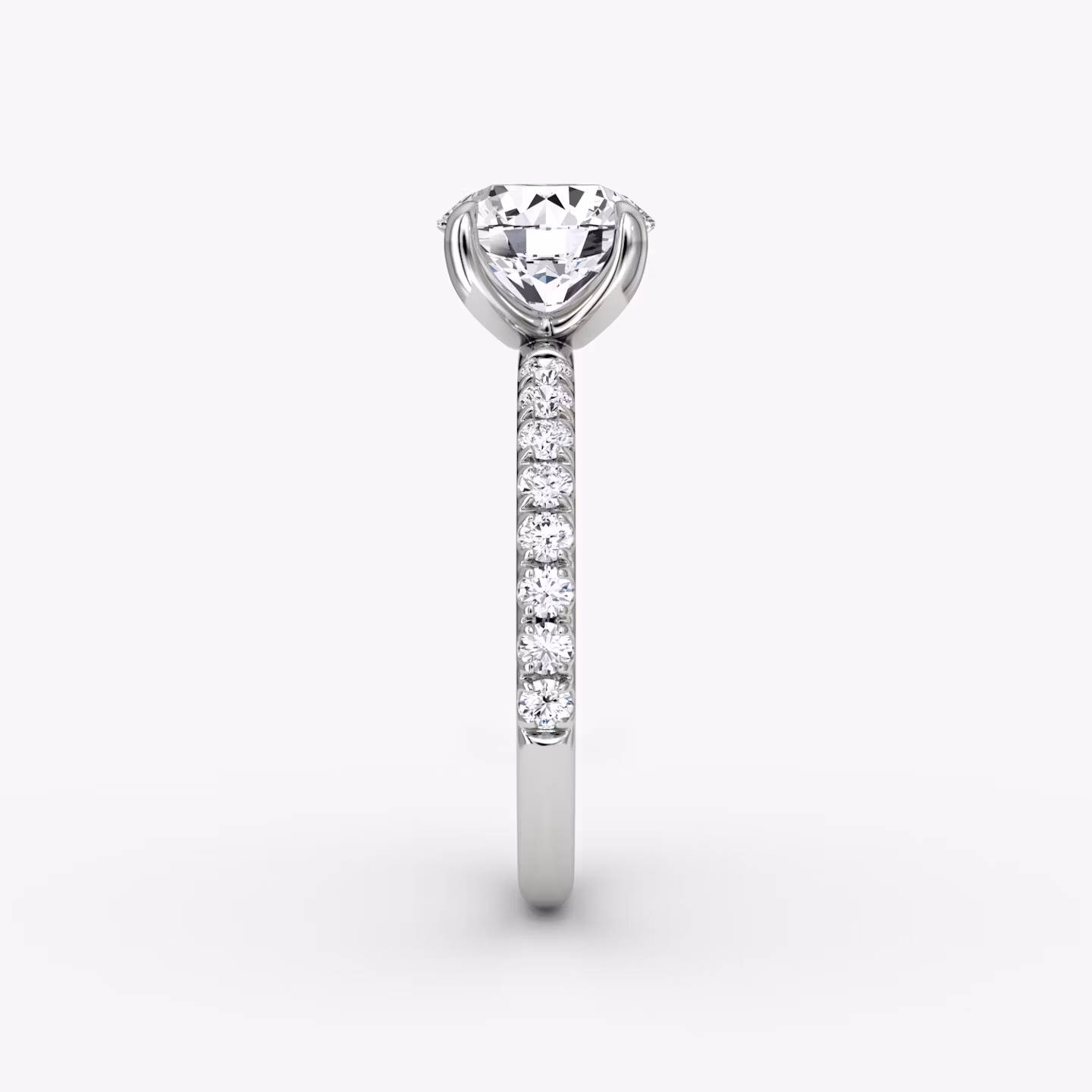 The Classic | Round Brilliant | Platinum | bandAccent: Pavé | bandWidth: large | caratWeight: 1.5ct | diamondOrientation: vertical