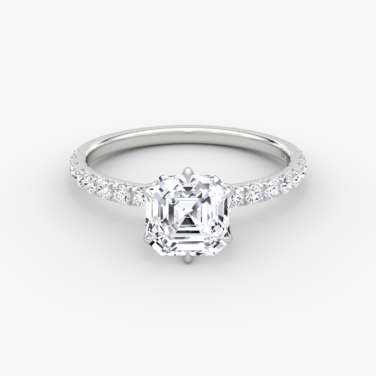V | Asscher | 18k | Oro blanco | bandAccent: Pavé | diamondOrientation: vertical | caratWeight: other