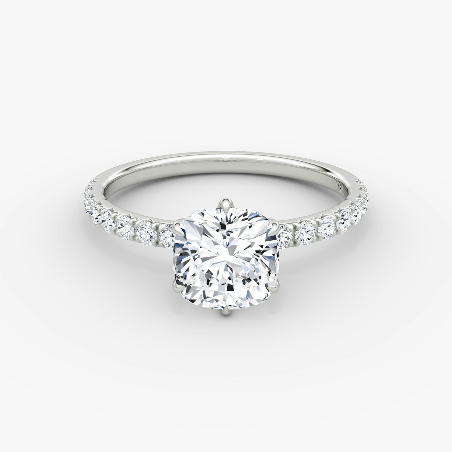 V | Cojín | 18k | Oro blanco | bandAccent: Pavé | diamondOrientation: vertical | caratWeight: other