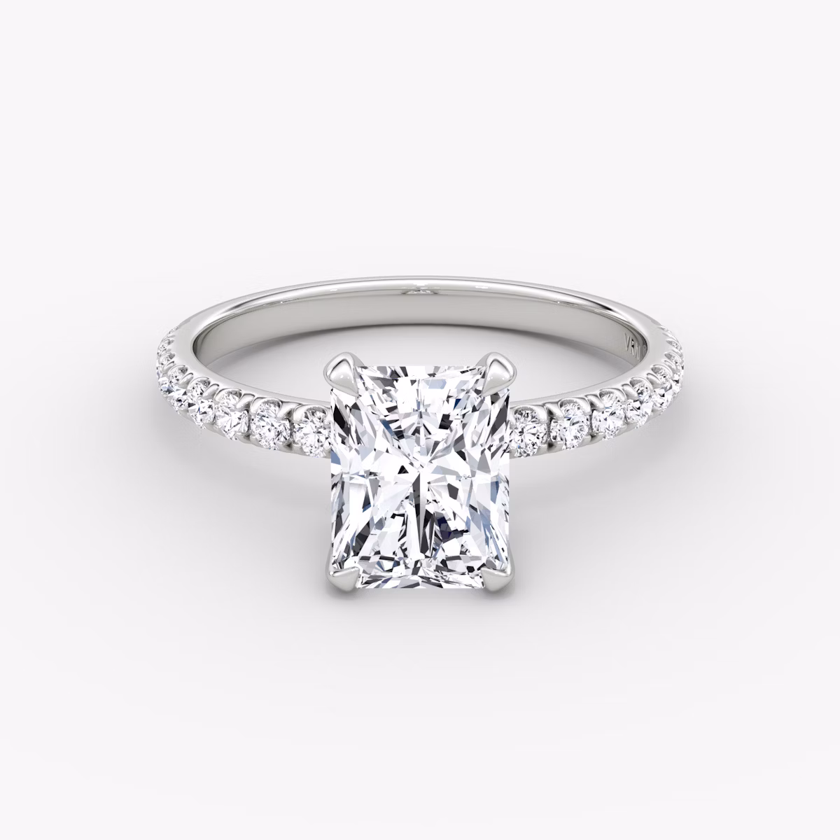 The Classic | Radiant | 18k | White Gold | bandAccent: Pavé | bandWidth: large | diamondOrientation: vertical | caratWeight: other