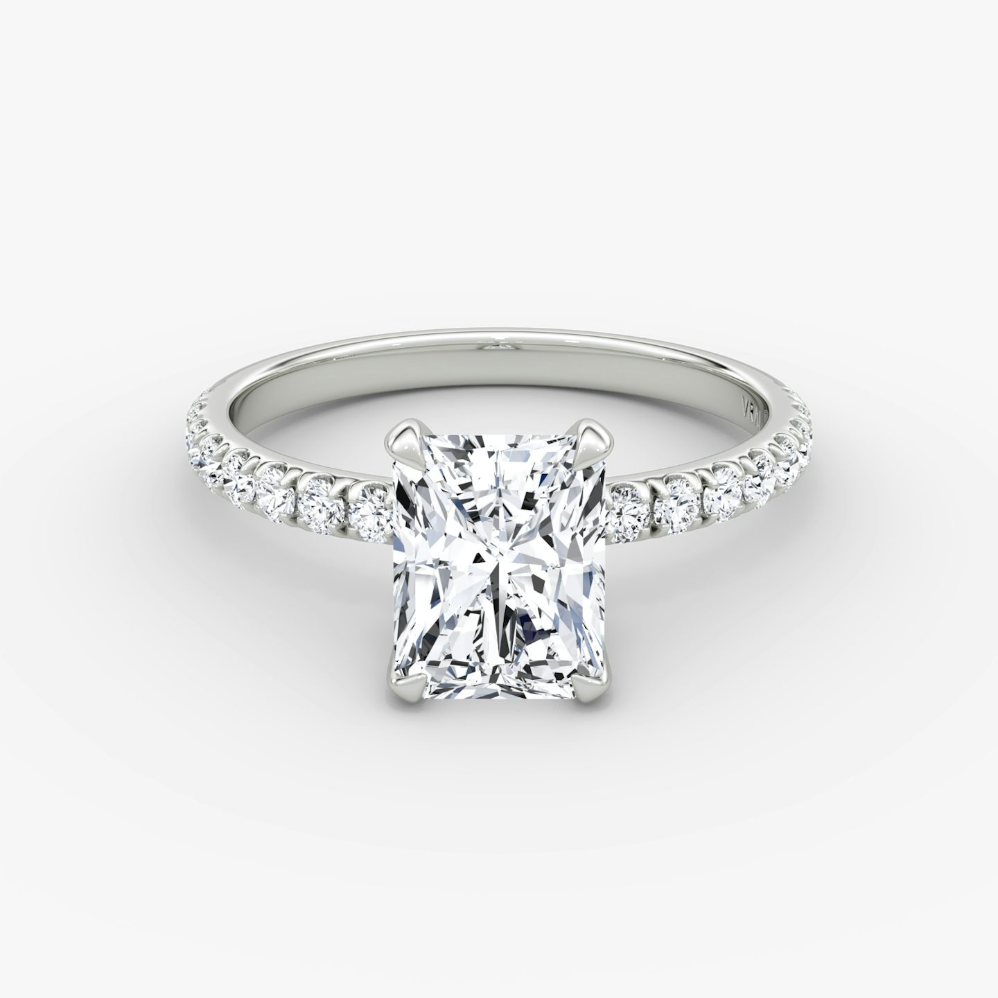 The Classic | Radiant | Platinum | bandAccent: Pavé | bandWidth: large | diamondOrientation: vertical | caratWeight: other