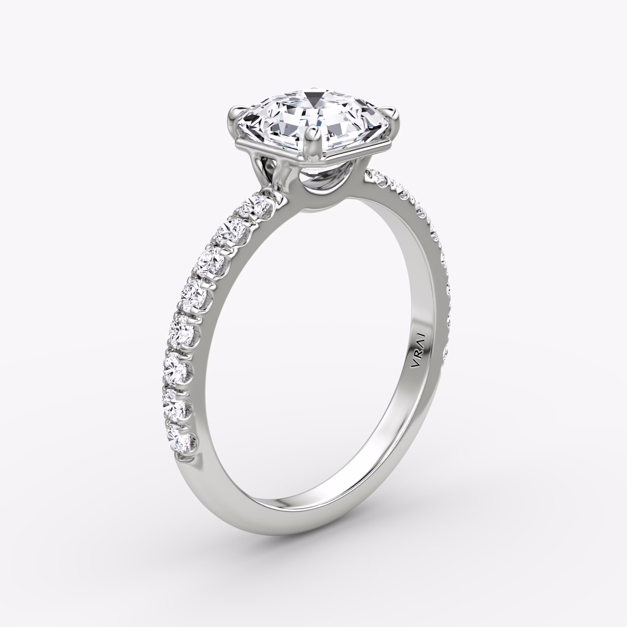 The Signature | Asscher | 18k | White Gold | bandAccent: Pavé | bandWidth: large | hiddenHalo: no | diamondOrientation: vertical | caratWeight: other