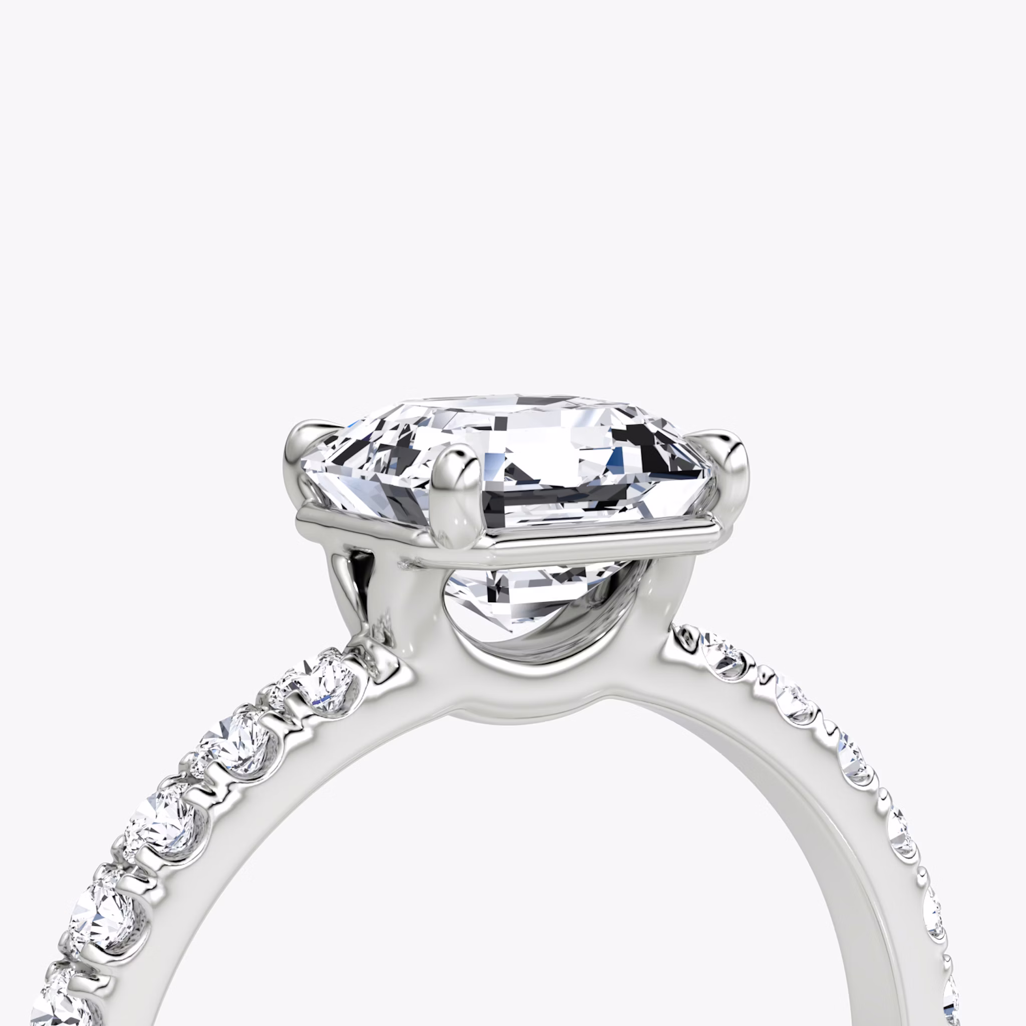 The Signature | Asscher | 18k | White Gold | bandAccent: Pavé | bandWidth: large | hiddenHalo: no | diamondOrientation: vertical | caratWeight: other