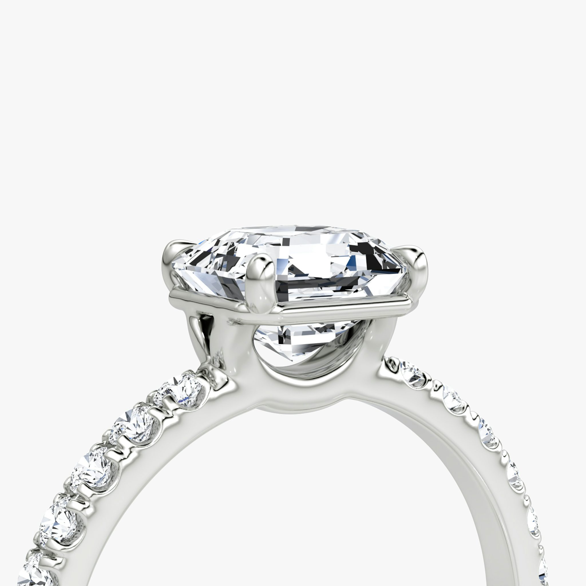 The Signature | Asscher | 18k | White Gold | bandAccent: Pavé | bandWidth: large | hiddenHalo: no | diamondOrientation: vertical | caratWeight: other