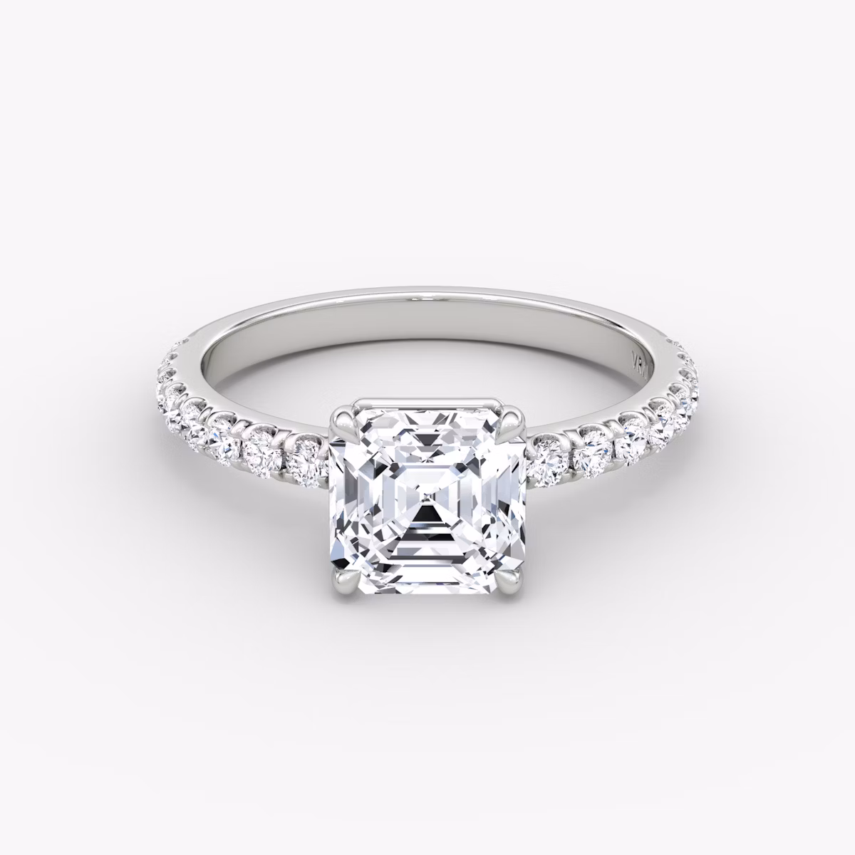 The Signature | Asscher | Platinum | bandAccent: Pavé | bandWidth: large | hiddenHalo: no | diamondOrientation: vertical | caratWeight: other