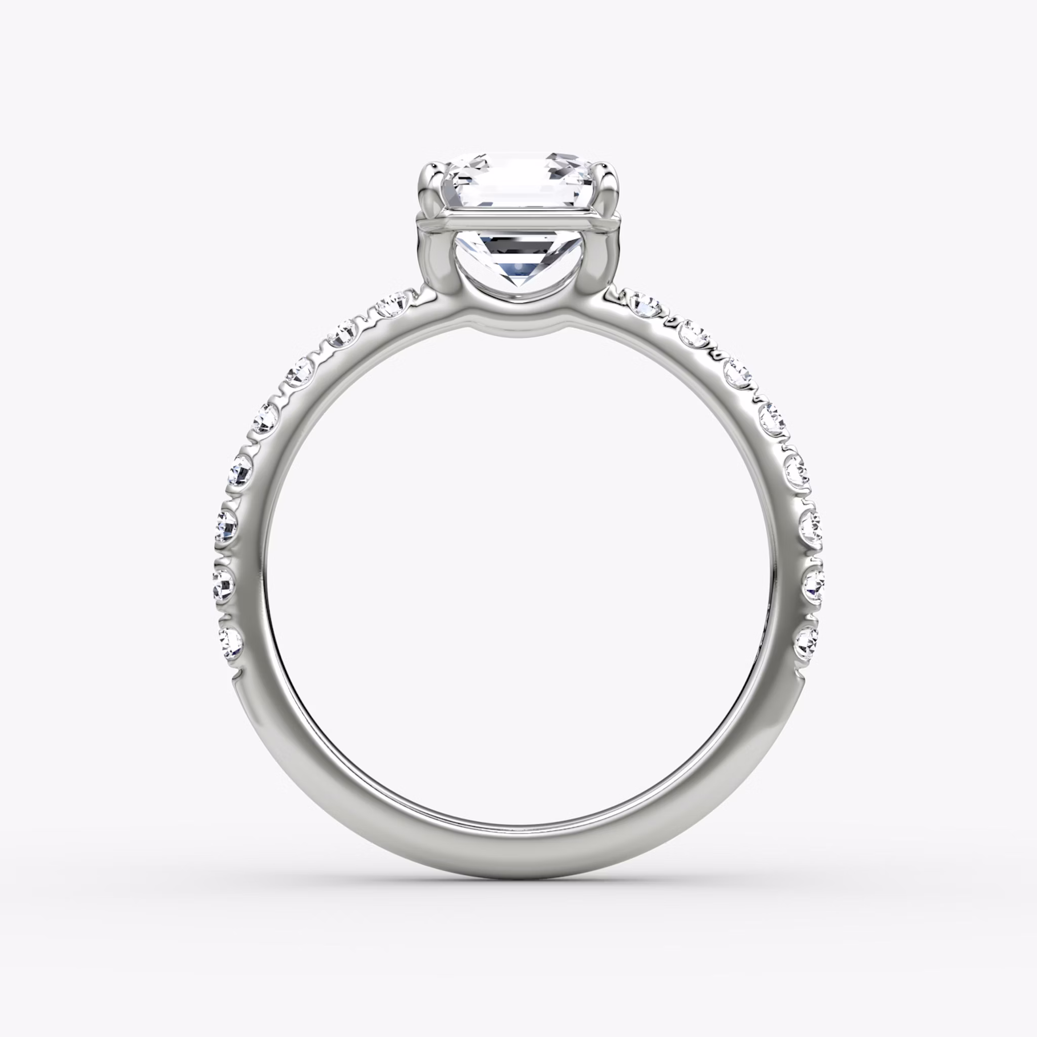 The Signature | Asscher | 18k | White Gold | bandAccent: Pavé | bandWidth: large | hiddenHalo: no | diamondOrientation: vertical | caratWeight: other