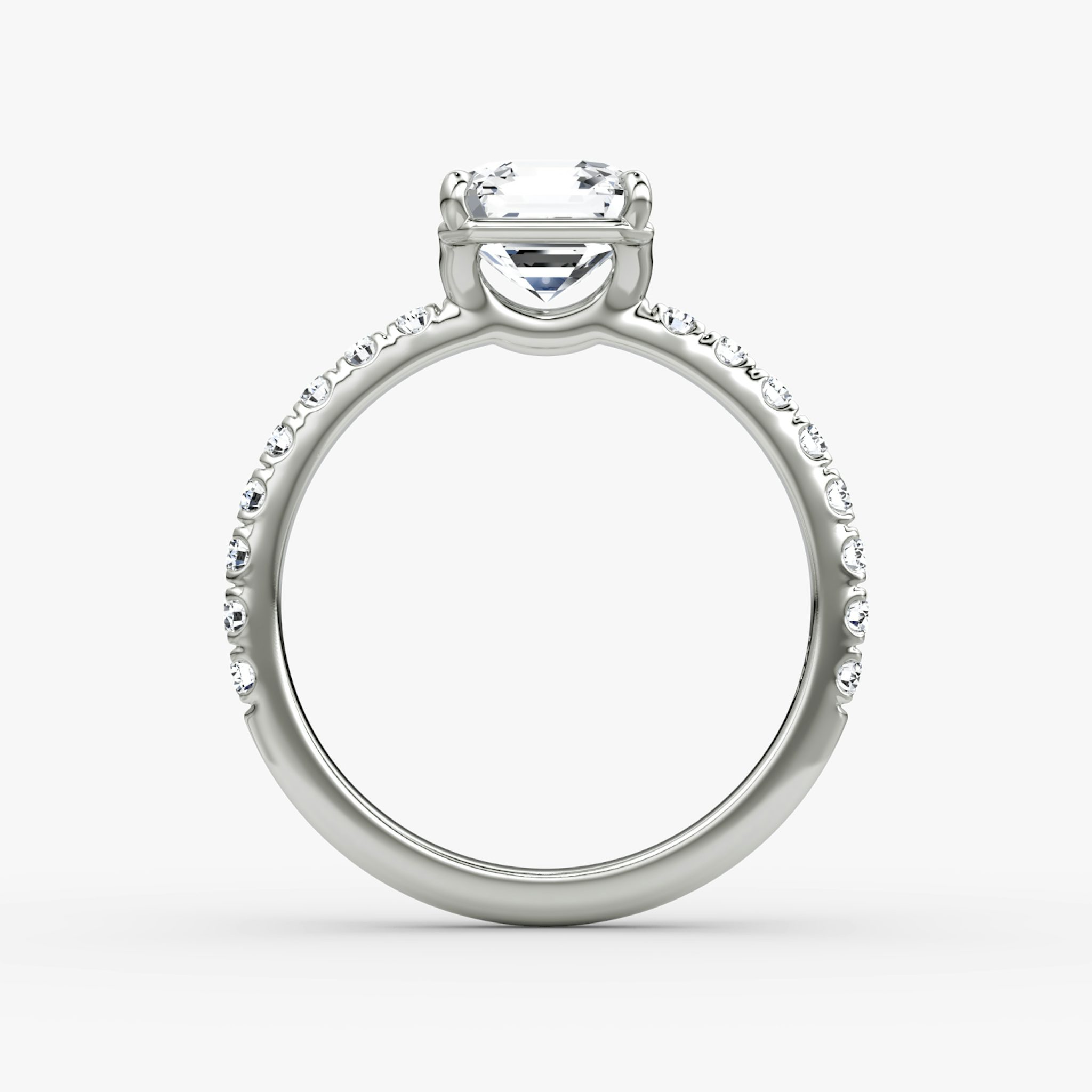 The Signature | Asscher | 18k | White Gold | bandAccent: Pavé | bandWidth: large | hiddenHalo: no | diamondOrientation: vertical | caratWeight: other